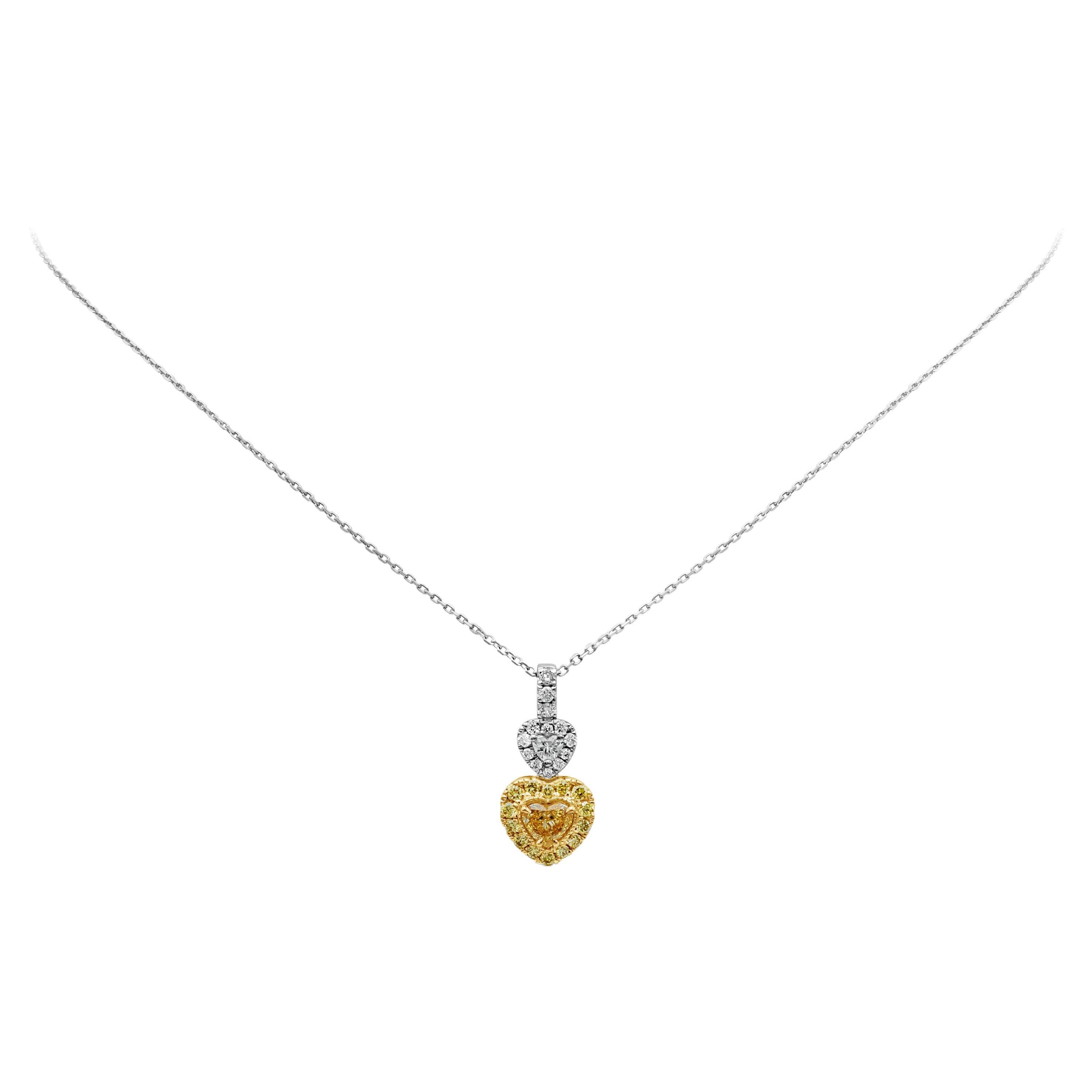 Roman Malakov 0.40 Carat Total Heart Shape Fancy Yellow & White Diamond Pendant 