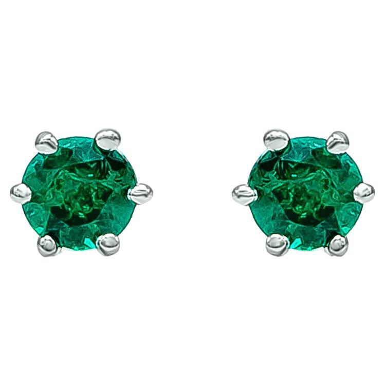 Roman Malakov 0.40 Carat Total Round Green Emeralds Stud Earrings in White Gold For Sale