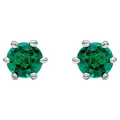 Roman Malakov 0.40 Carat Total Round Green Emeralds Stud Earrings in White Gold
