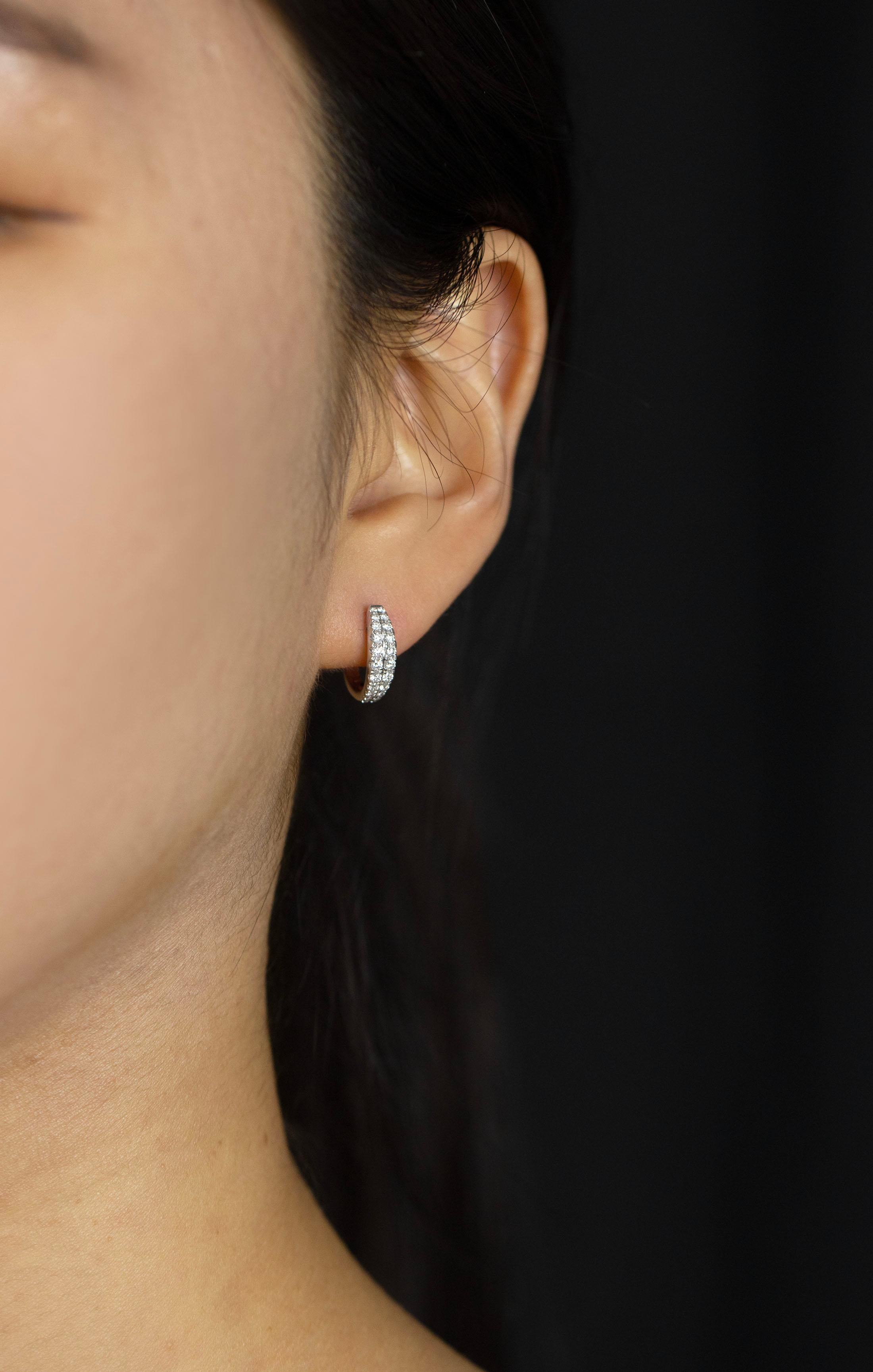 Women's Roman Malakov 0.40 Carats Total Brilliant Round Diamond Huggie Hoop Earrings  For Sale