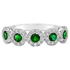 Roman Malakov 0.40 Carats Total Round Cut Green Emerald & Diamond Band 