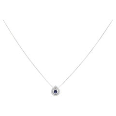 Roman Malakov 0.42 Carat Pear Shape Sapphire & Diamond Double Halo Necklace