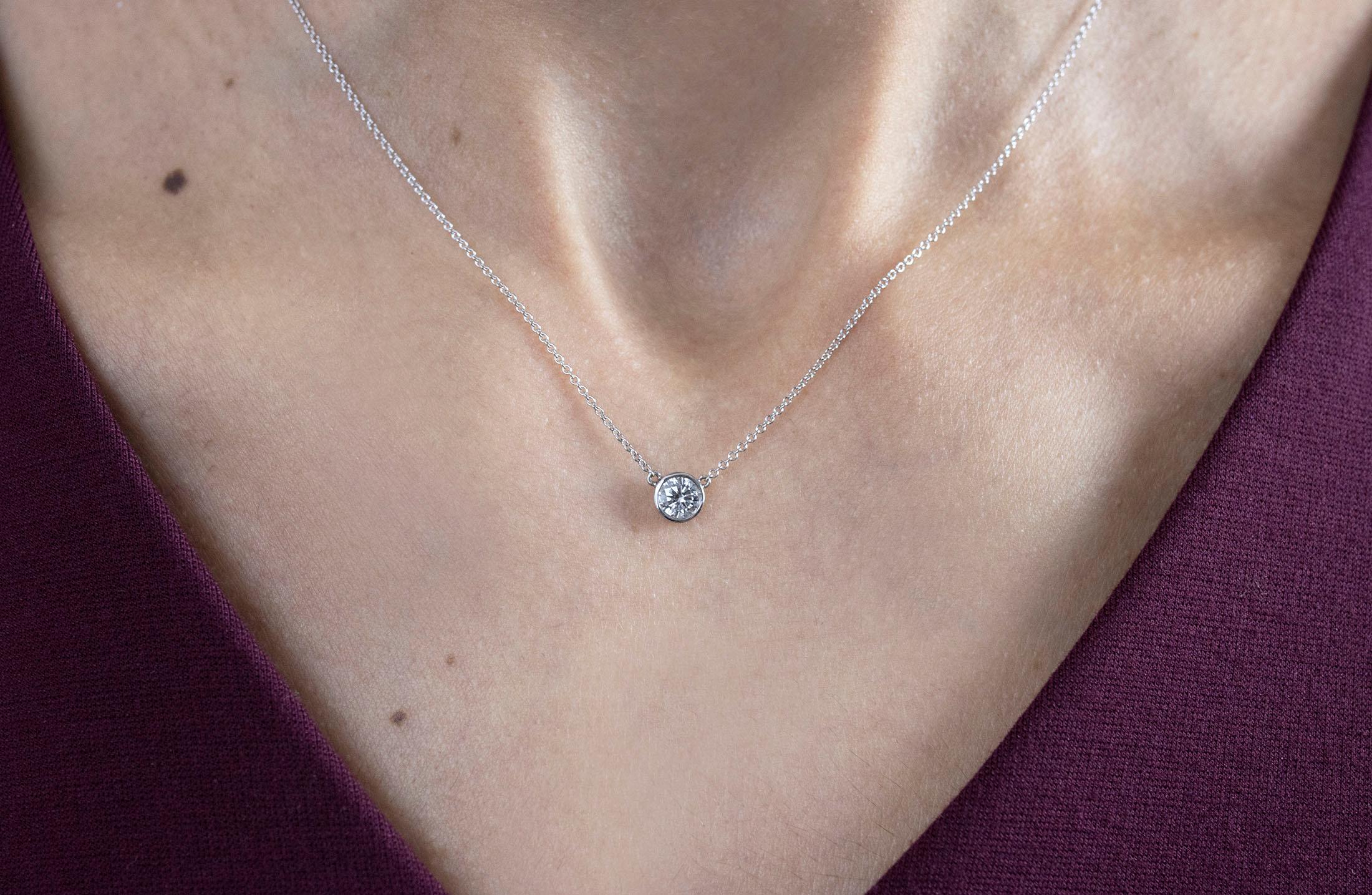 Contemporary Roman Malakov 0.42 Carat Round Diamond Bezel Solitaire Pendant Necklace For Sale