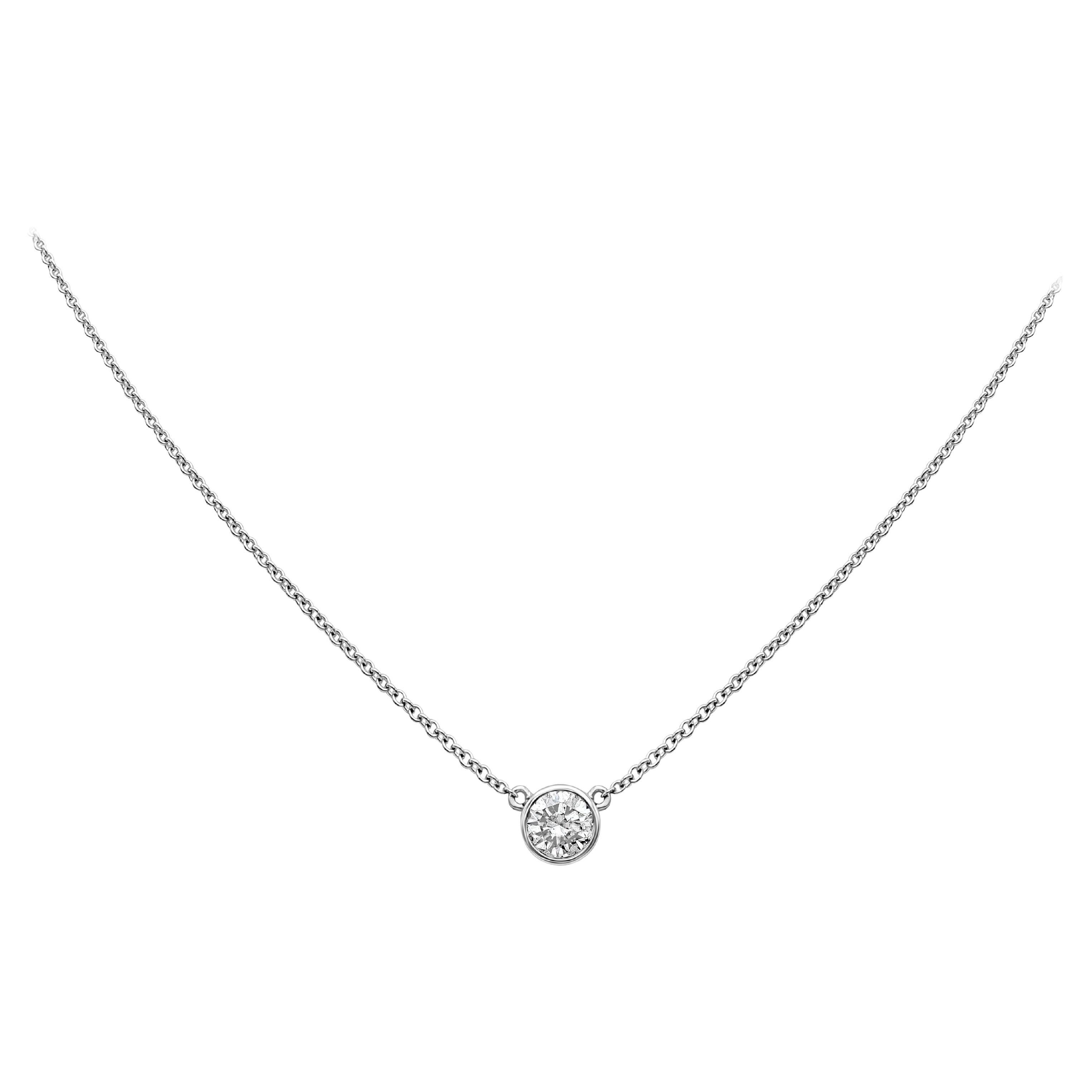 Roman Malakov 0.42 Carat Round Diamond Bezel Solitaire Pendant Necklace For Sale