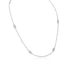 Roman Malakov 0.42 Carat Total Round Cut Diamond & Pearl Necklace in White Gold