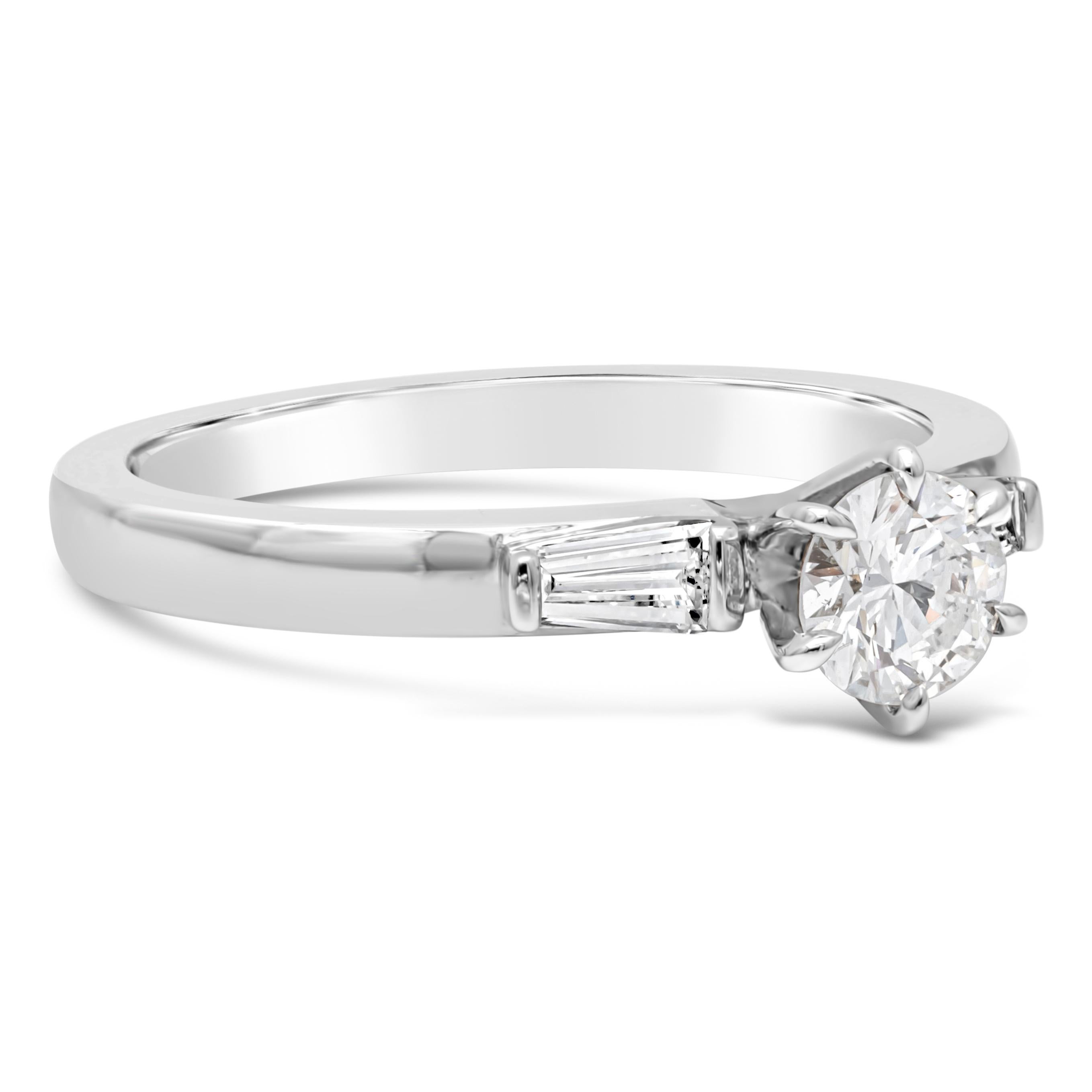 Contemporary Roman Malakov 0.45 Carat Round Brilliant Diamond Three-Stone Engagement Ring For Sale