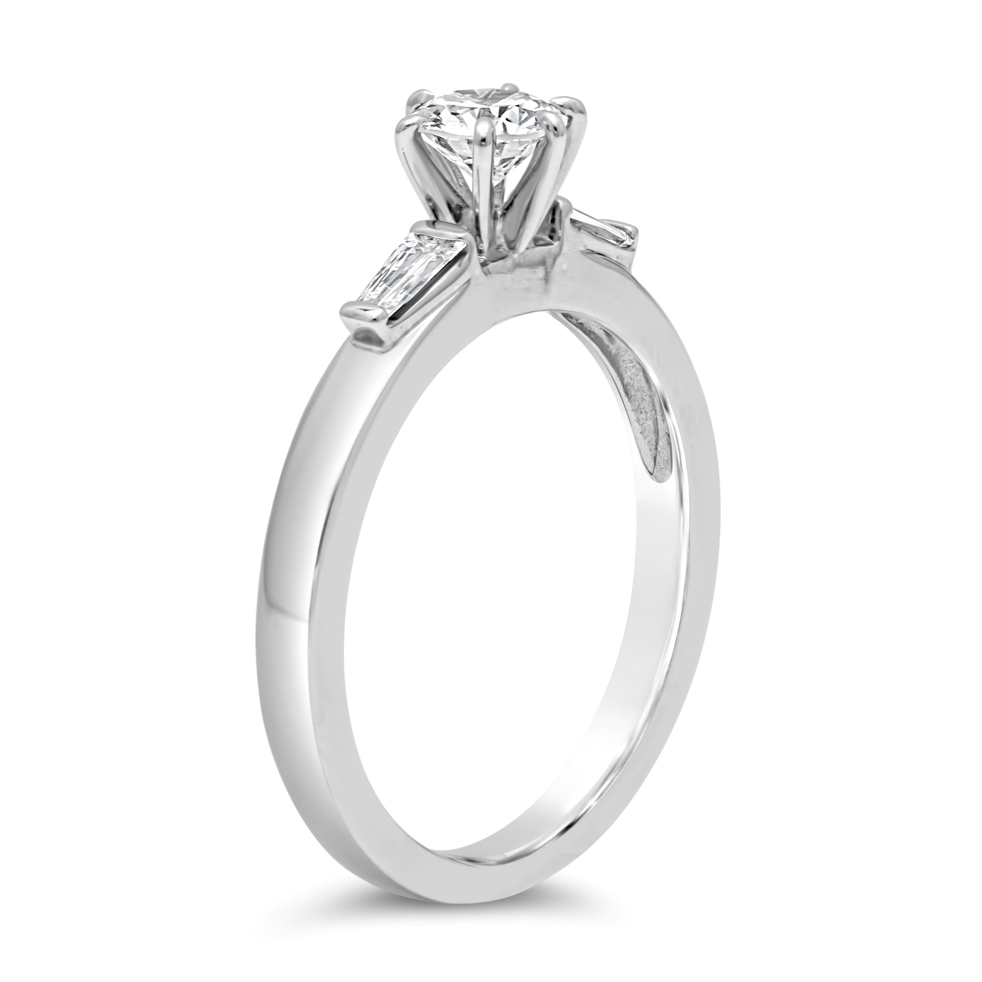 Round Cut Roman Malakov 0.45 Carats Brilliant Round Diamond Three-Stone Engagement Ring For Sale