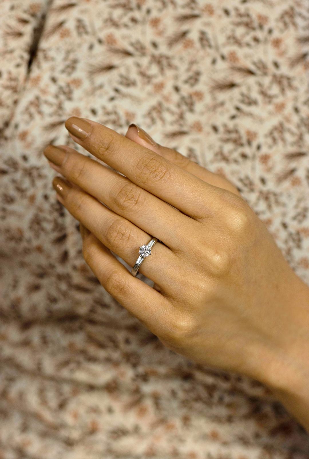 Women's Roman Malakov 0.45 Carat Round Brilliant Diamond Three-Stone Engagement Ring For Sale