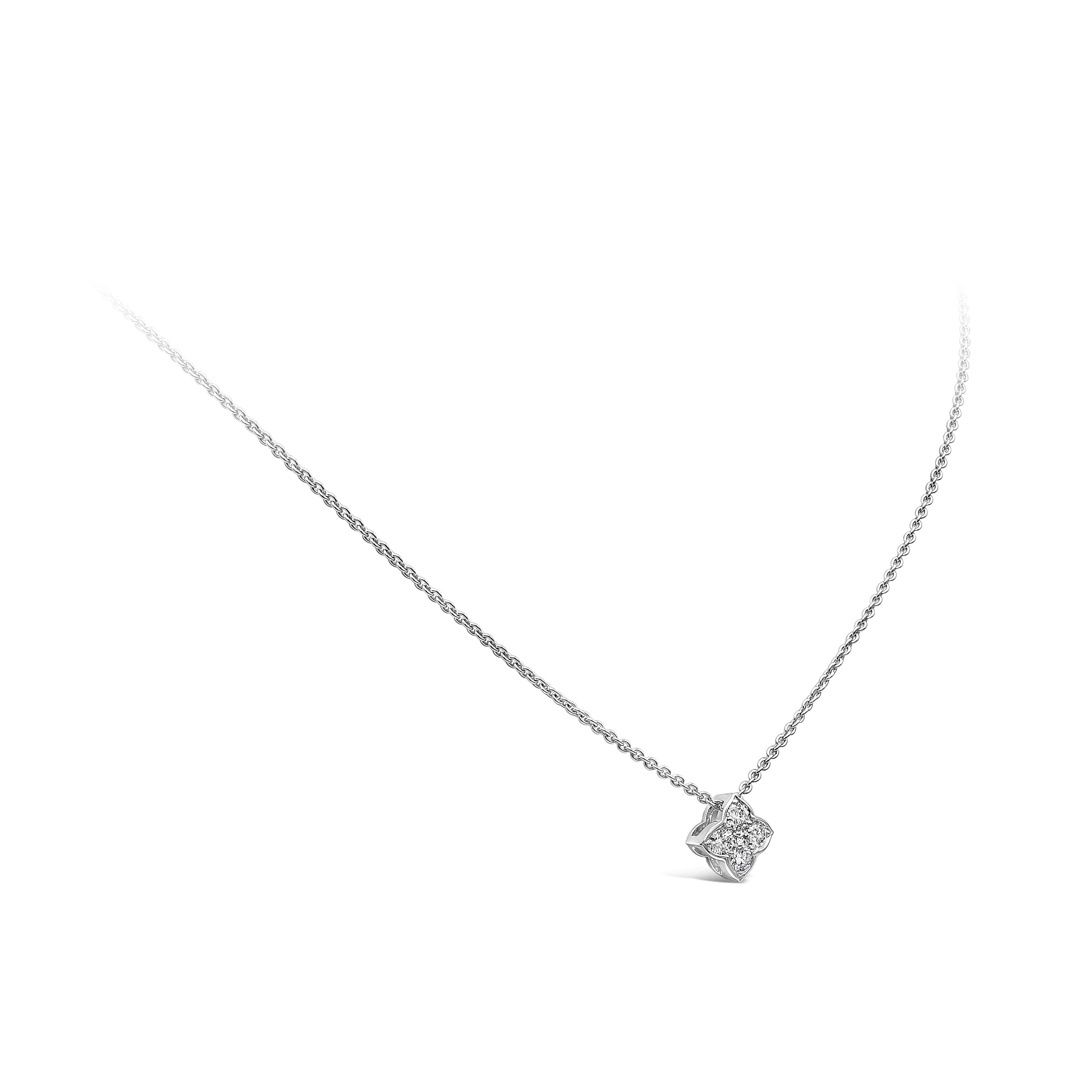 Contemporary Roman Malakov, 0.47 Carat Round Diamond Flower Pendant Necklace For Sale