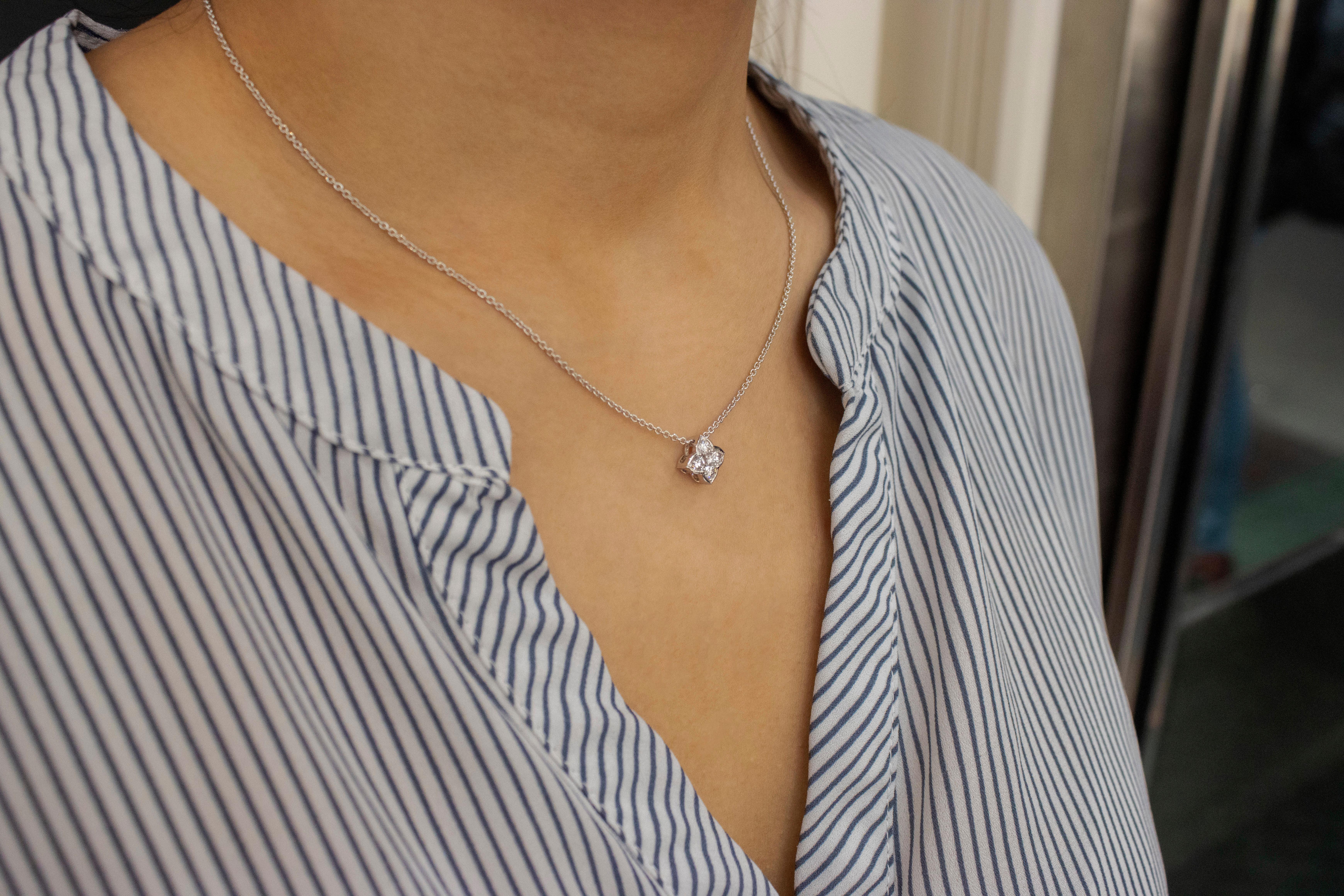 Women's Roman Malakov, 0.47 Carat Round Diamond Flower Pendant Necklace For Sale