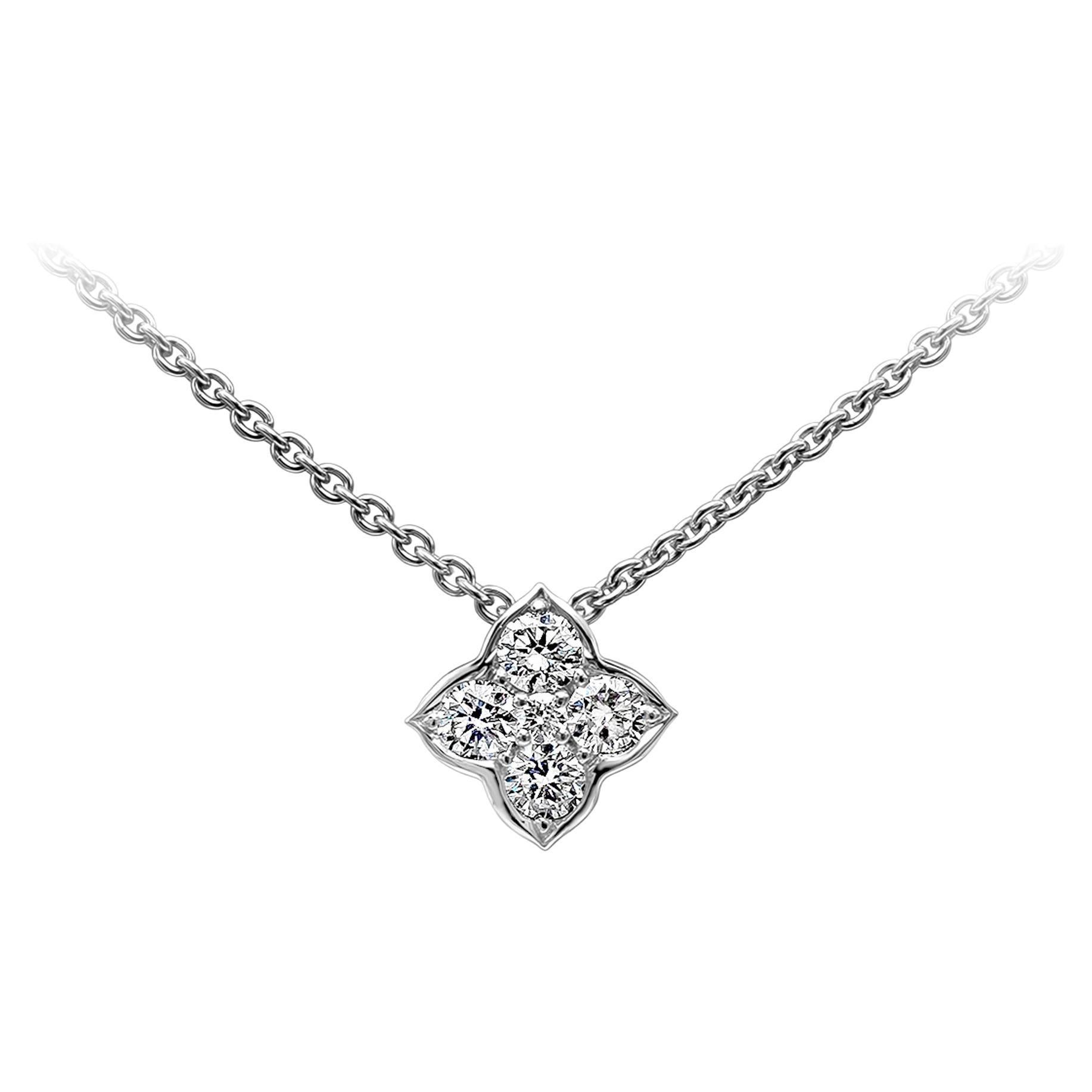 Roman Malakov, 0.47 Carat Round Diamond Flower Pendant Necklace For Sale