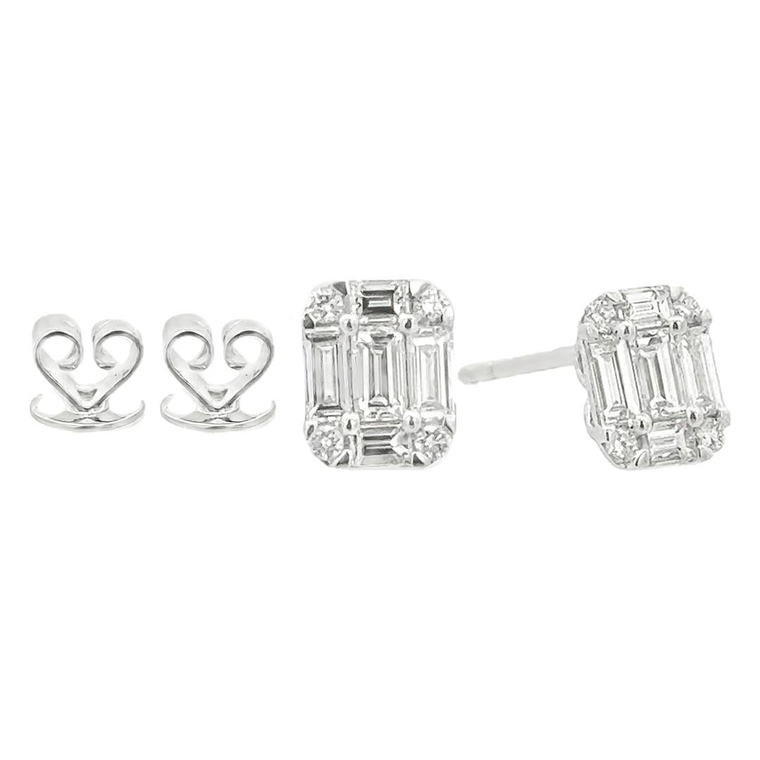 Roman Malakov Pendientes de diamantes de 0,49 quilates, talla baguette y redonda, ilusión Contemporáneo en venta