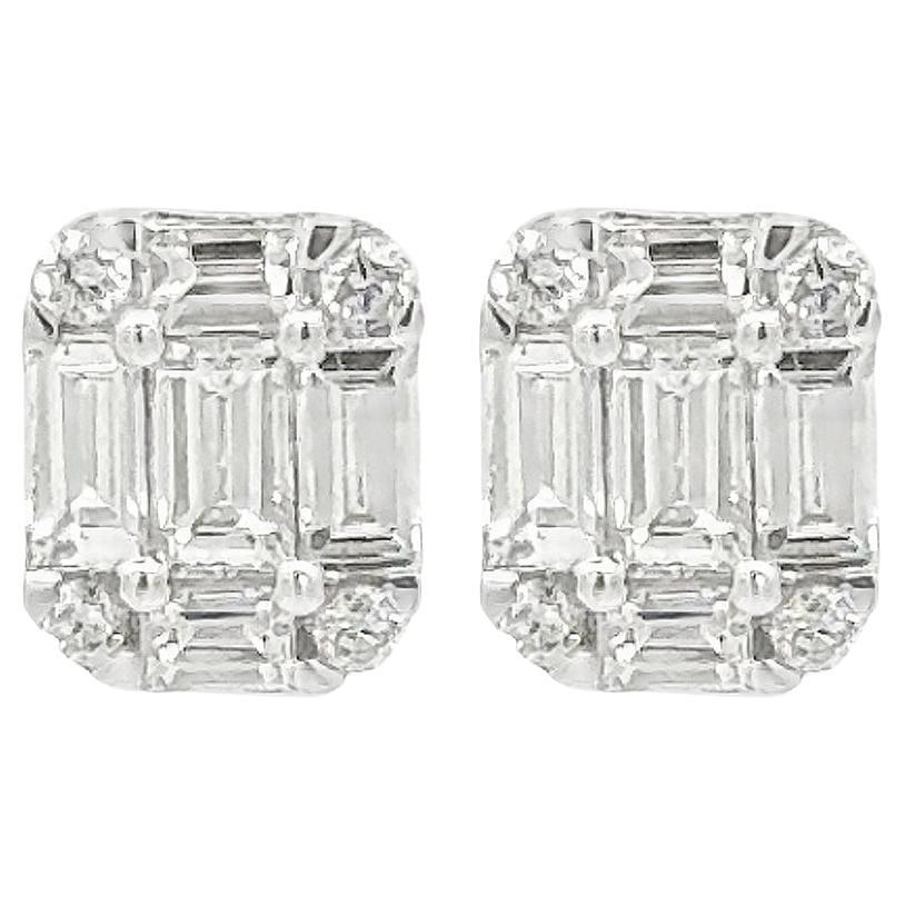 Roman Malakov 0.49 Carat Baguette & Round Cut Diamond Illusion Stud Earrings