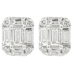 Roman Malakov 0,49 Karat Baguette & Rundschliff Diamant Illusion Ohrstecker