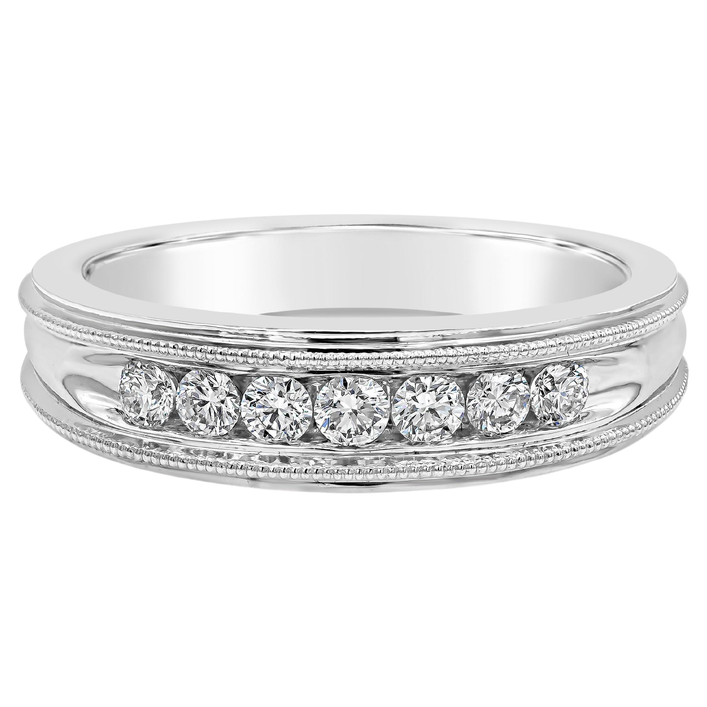 Roman Malakov 0.49 Carat Total Round Diamond Seven Stone Men's Wedding Band For Sale