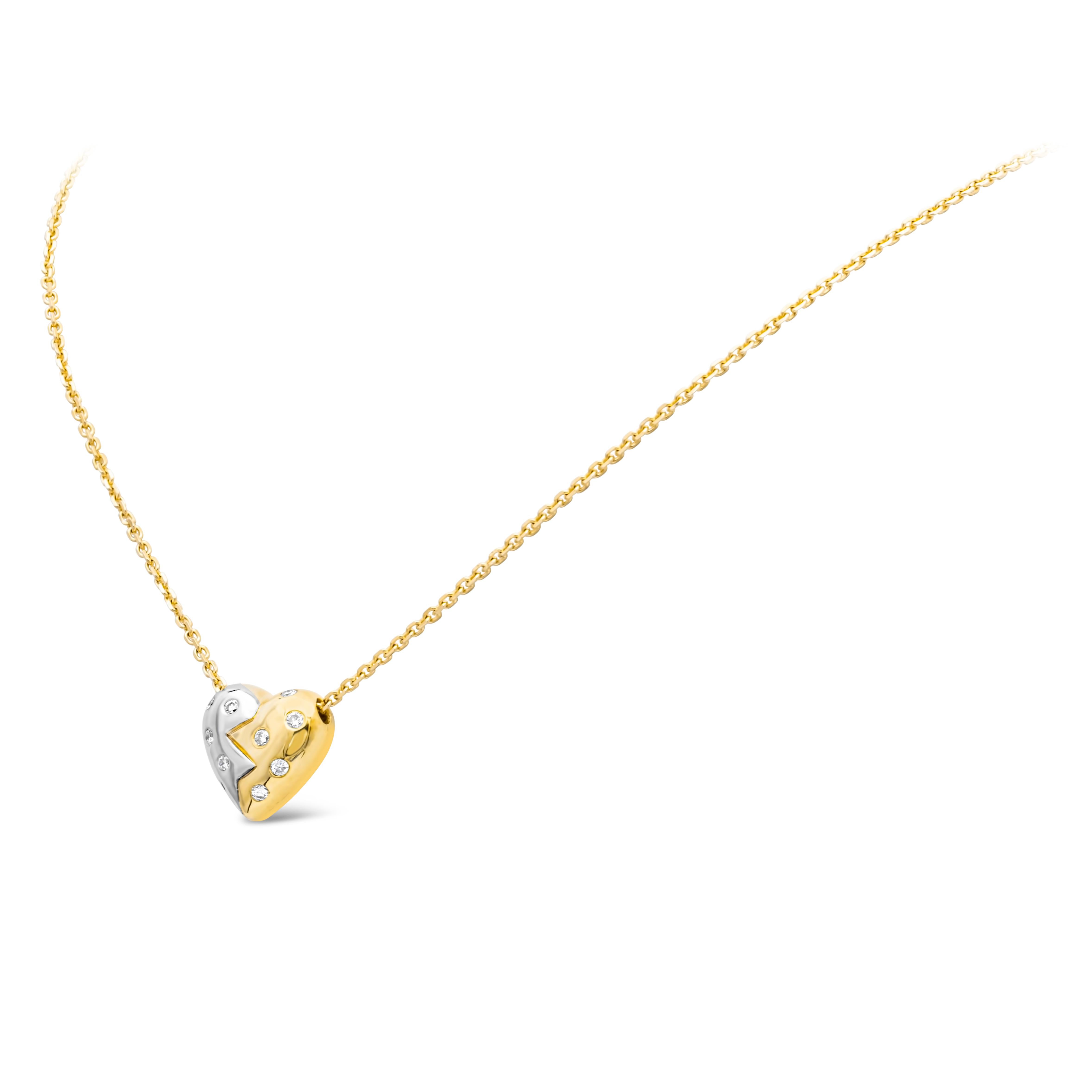 Contemporary Roman Malakov 0.50 Carat Brilliant Round Diamond Two Tone Heart Pendant Necklace For Sale