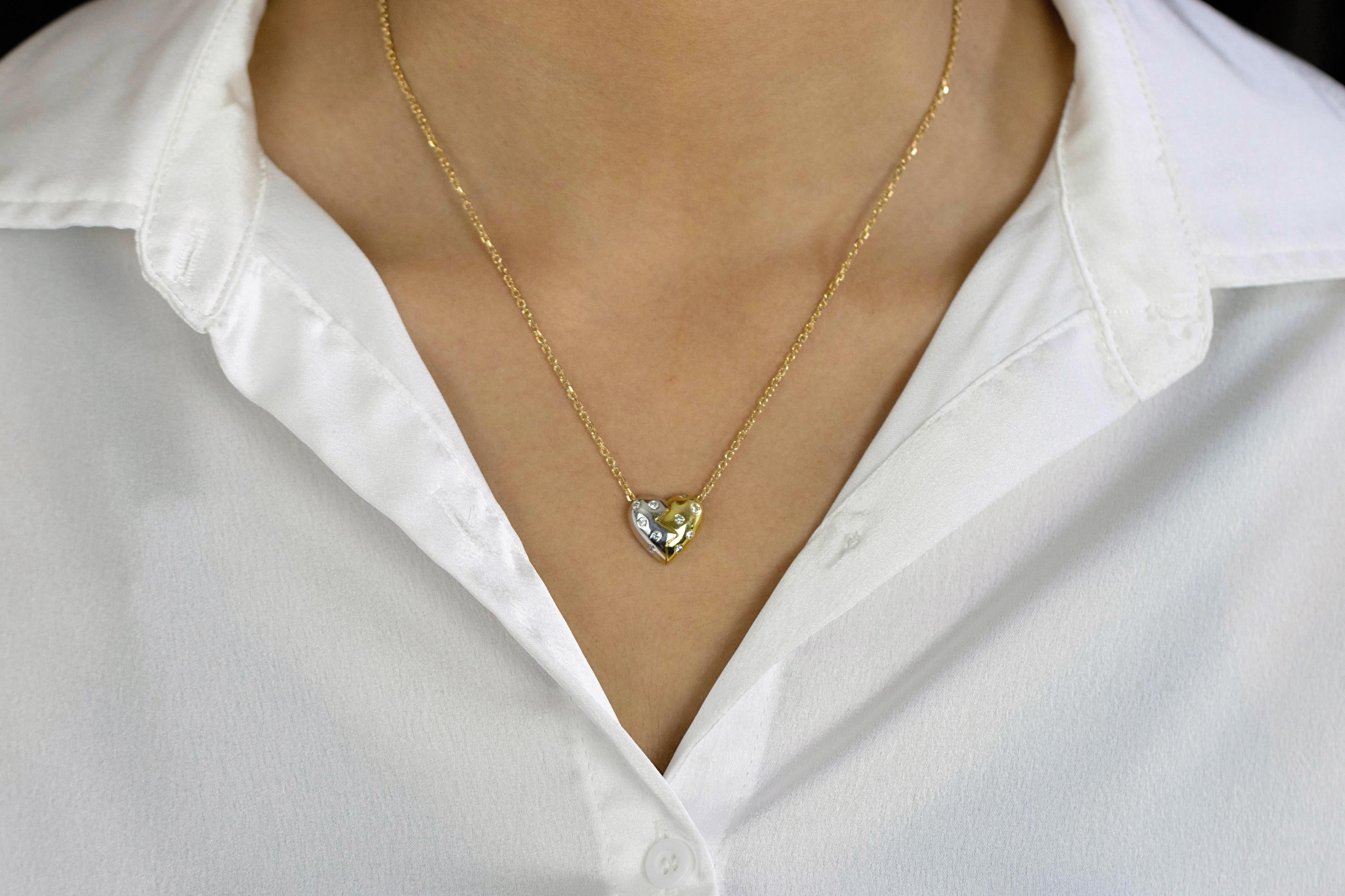 Roman Malakov 0.50 Carat Brilliant Round Diamond Two Tone Heart Pendant Necklace In New Condition For Sale In New York, NY