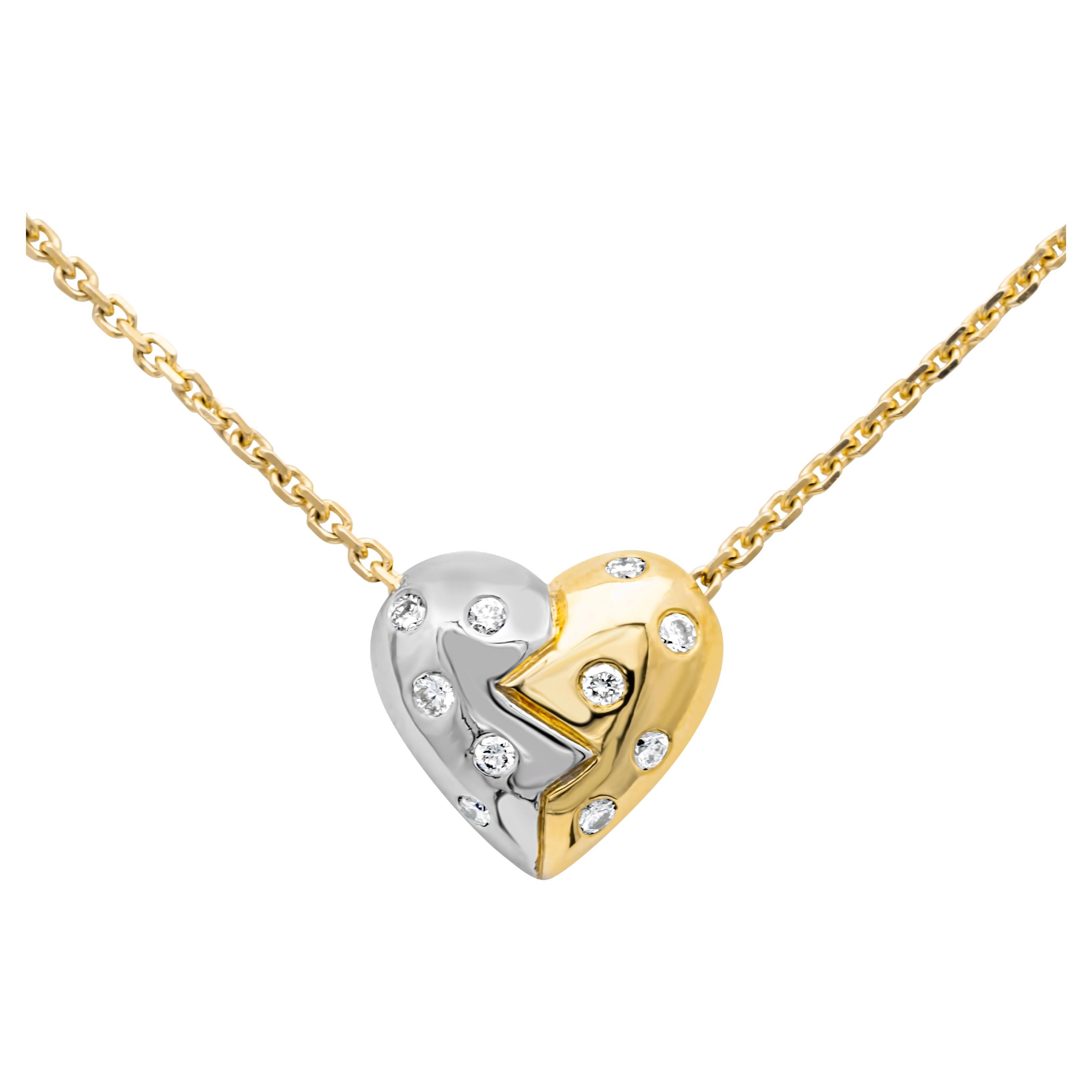 Roman Malakov 0.50 Carat Brilliant Round Diamond Two Tone Heart Pendant Necklace For Sale