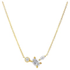 Roman Malakov 0.52 Carat Mixed-Cut Three-Stone Pendant Necklace in Yellow Gold