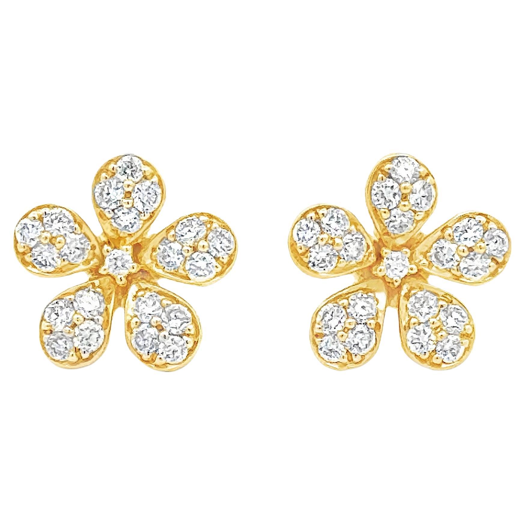 Roman Malakov 0.52 Carat Total Rundschliff Diamant Blumen Ohrstecker im Angebot