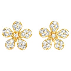 Roman Malakov 0.52 Carat Total Round Cut Diamond Floral Stud Earrings