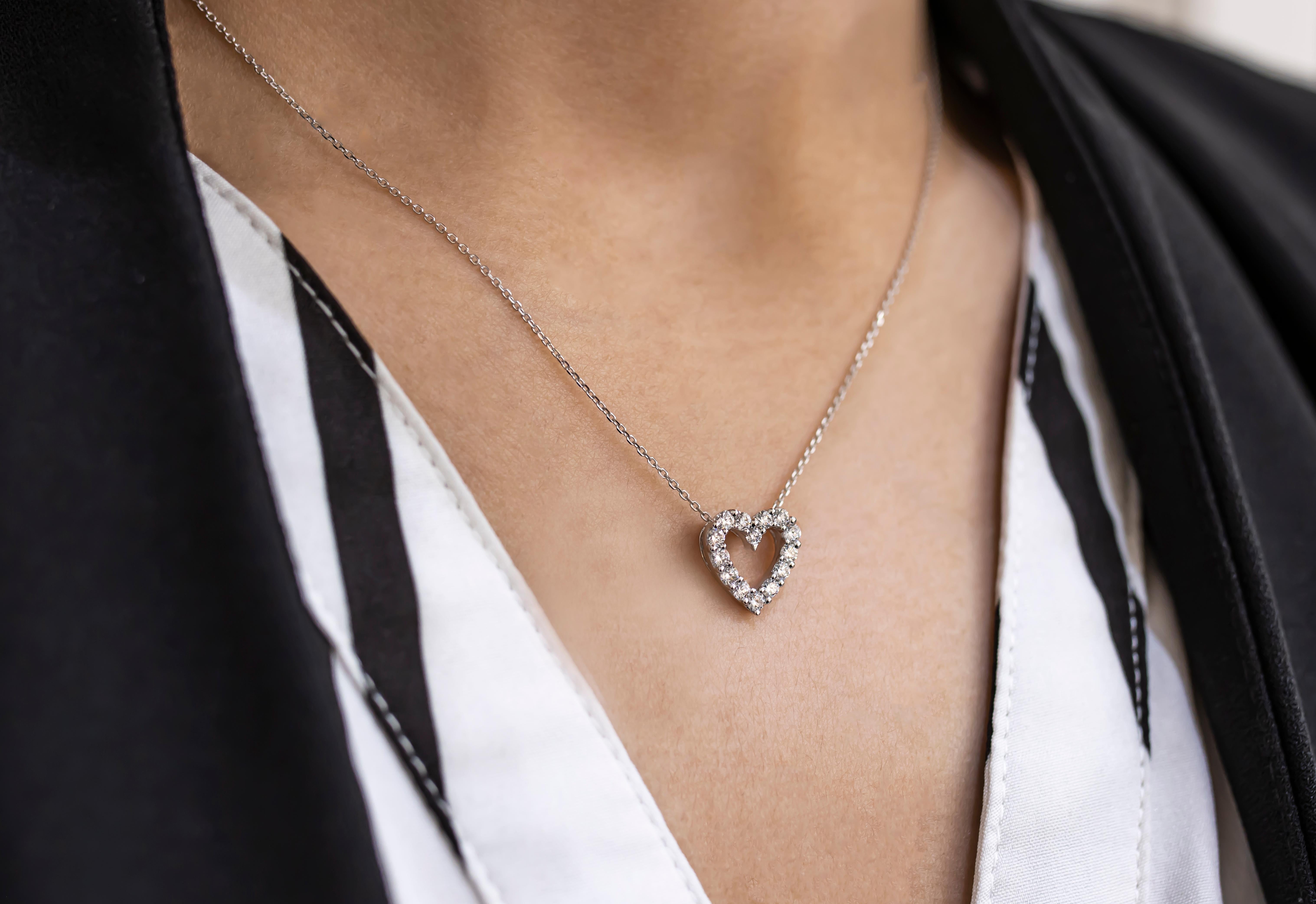 Contemporary Roman Malakov, 0.53 Carat Total Round Diamond Open-Work Heart Pendant Necklace For Sale