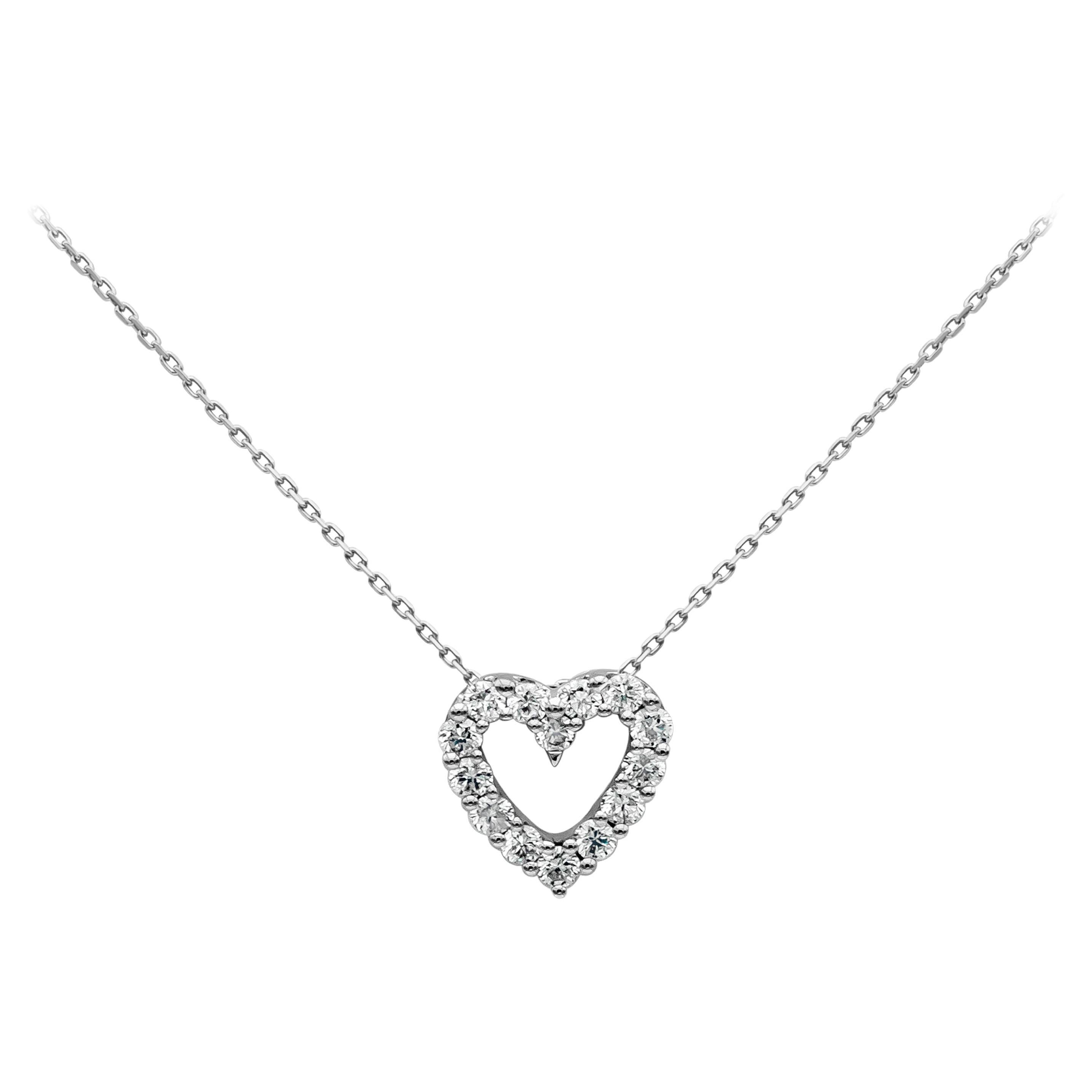 Roman Malakov, 0.53 Carat Total Round Diamond Open-Work Heart Pendant Necklace For Sale
