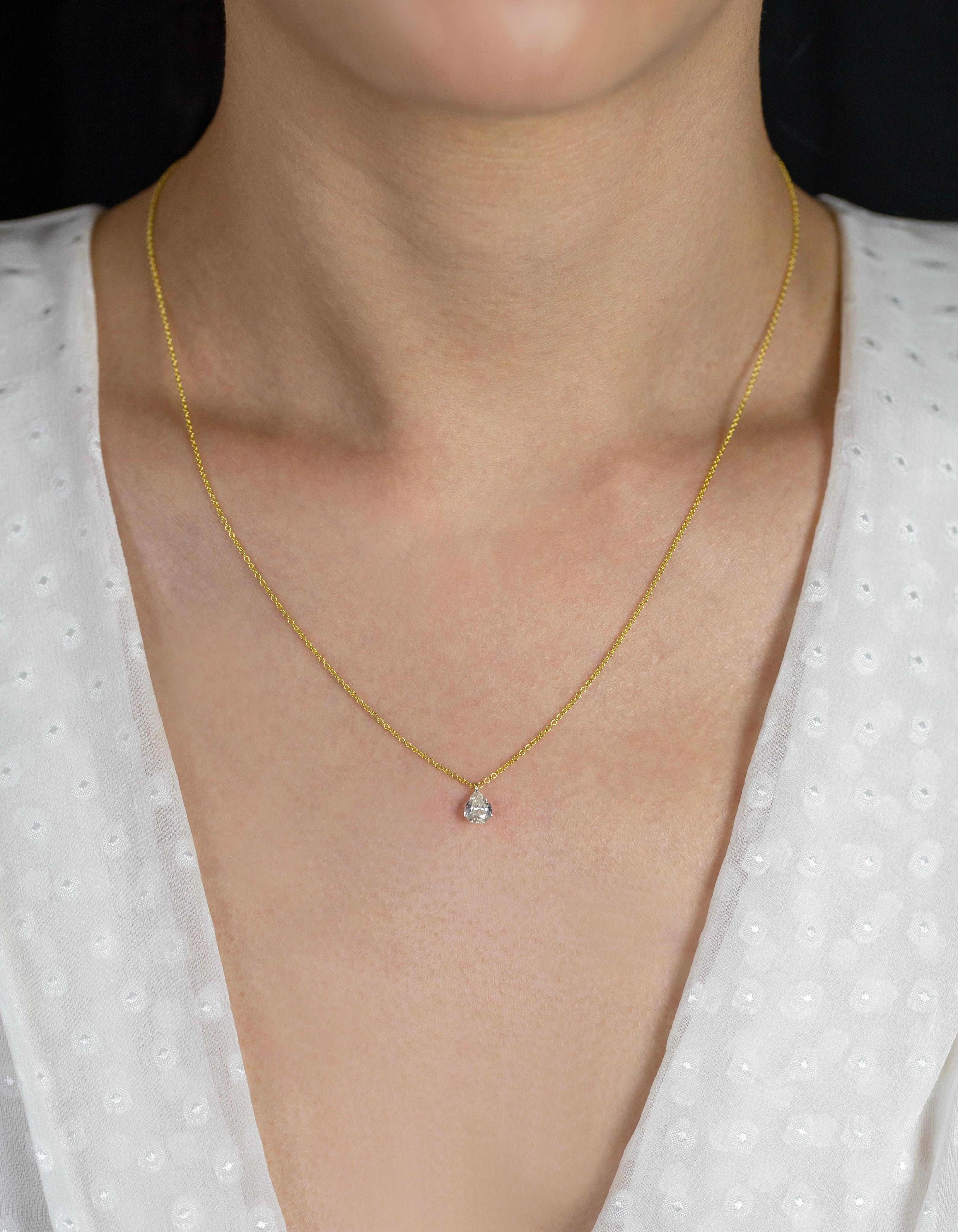 Contemporary Roman Malakov 0.54 Carat Modified Pear Shape Diamond Solitaire Pendant Necklaces For Sale