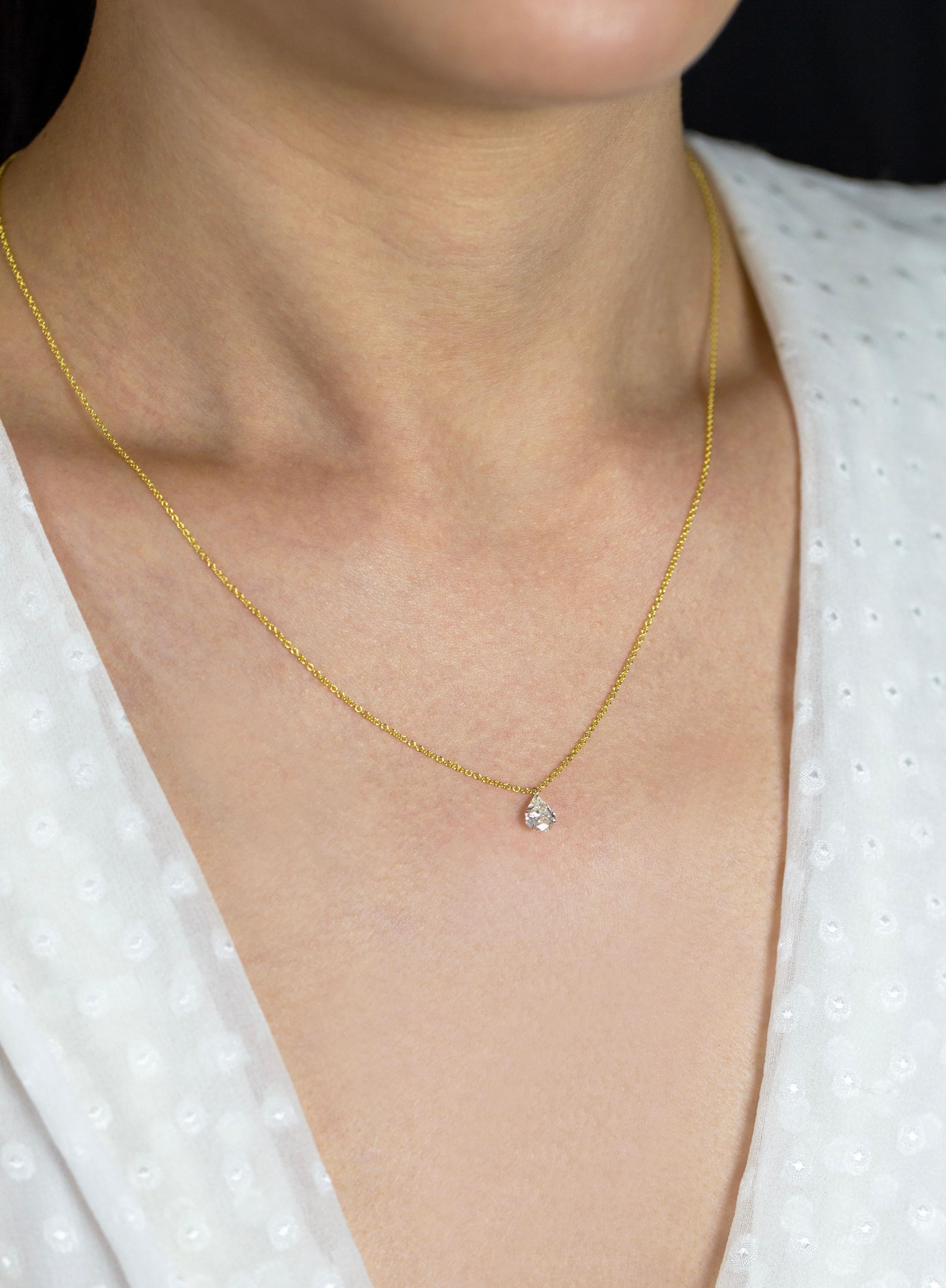 Pear Cut Roman Malakov 0.54 Carat Modified Pear Shape Diamond Solitaire Pendant Necklaces For Sale