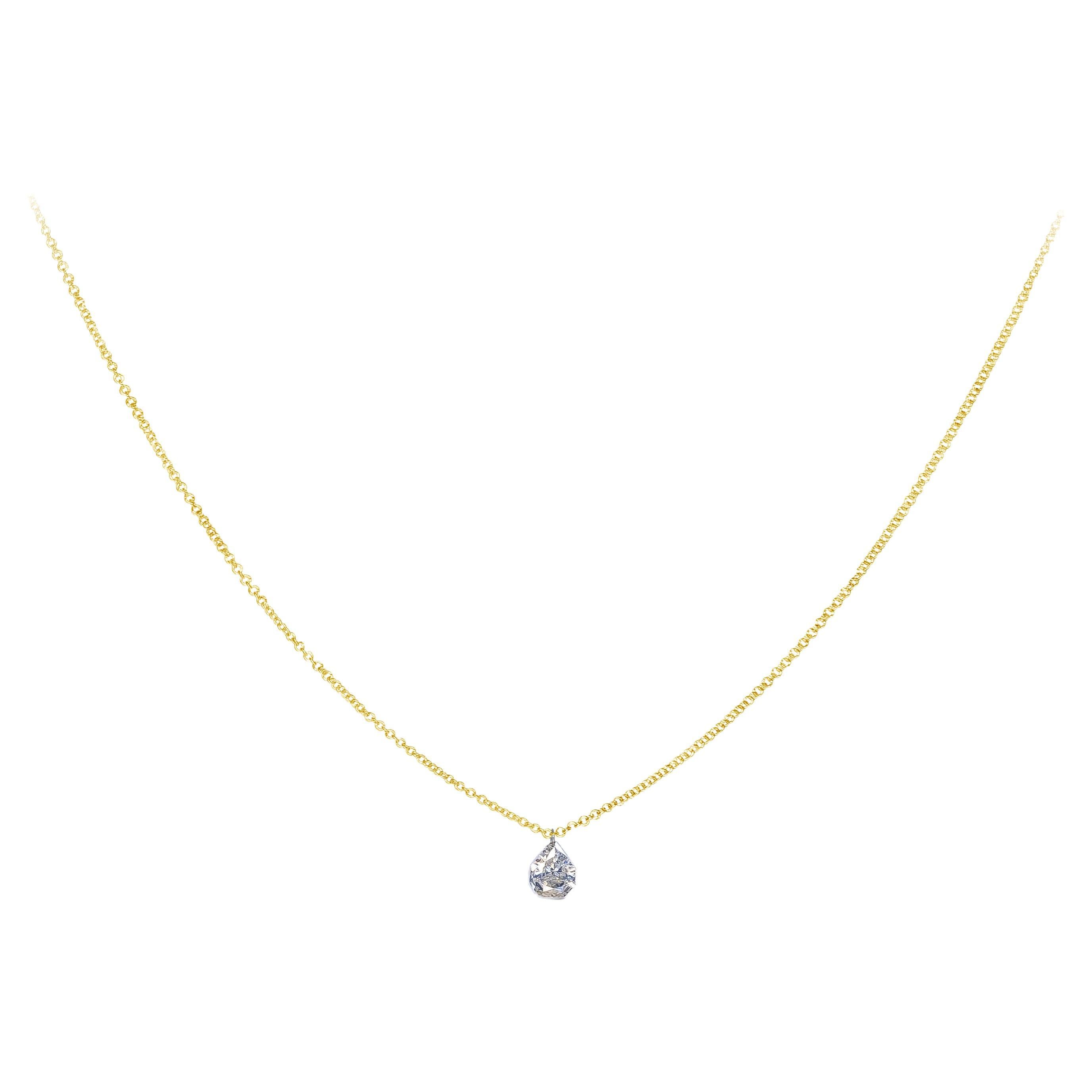 Roman Malakov 0.54 Carat Modified Pear Shape Diamond Solitaire Pendant Necklaces For Sale
