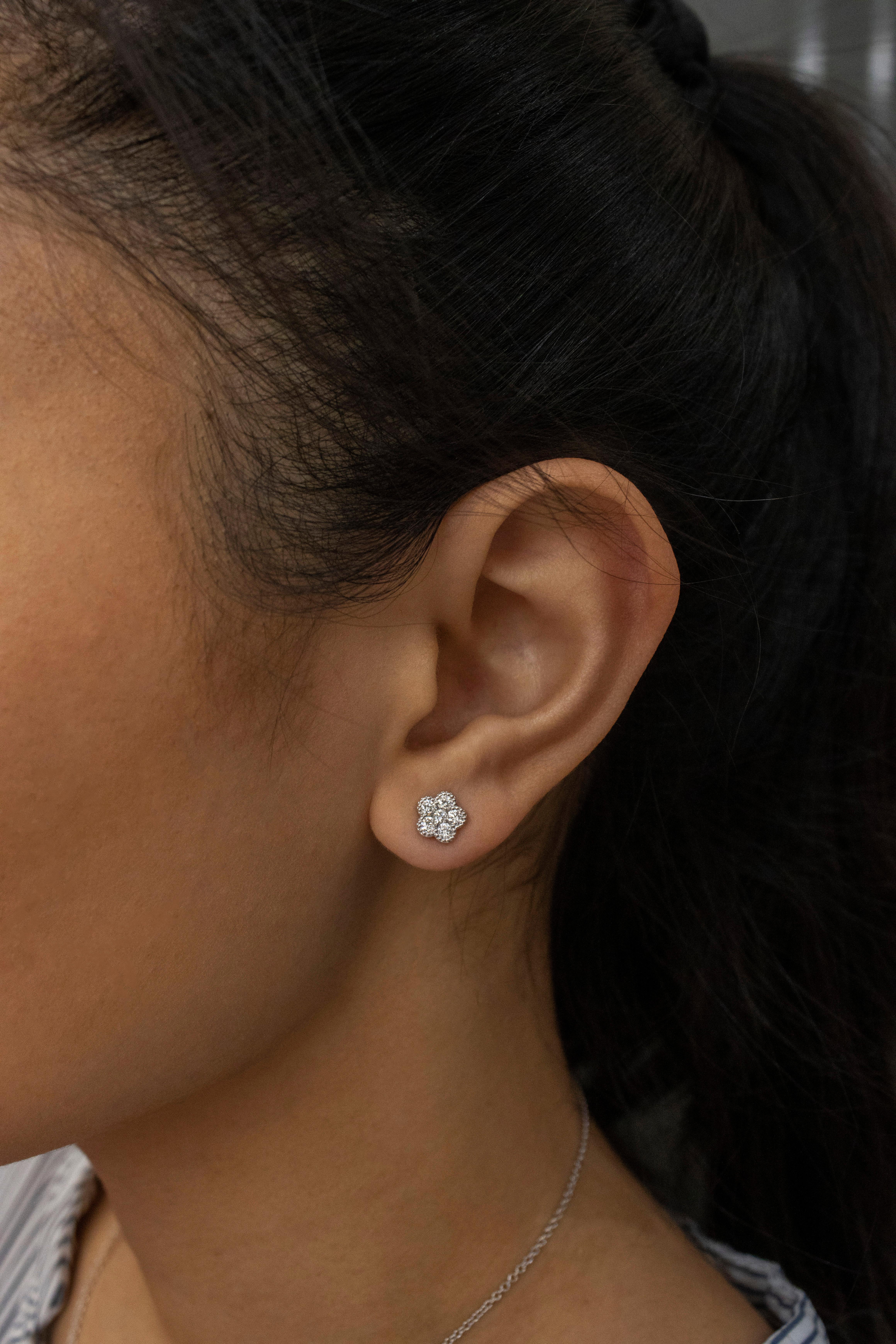 Contemporary Roman Malakov 0.55 Carats Total Brilliant Round Diamond Flower Stud Earrings For Sale