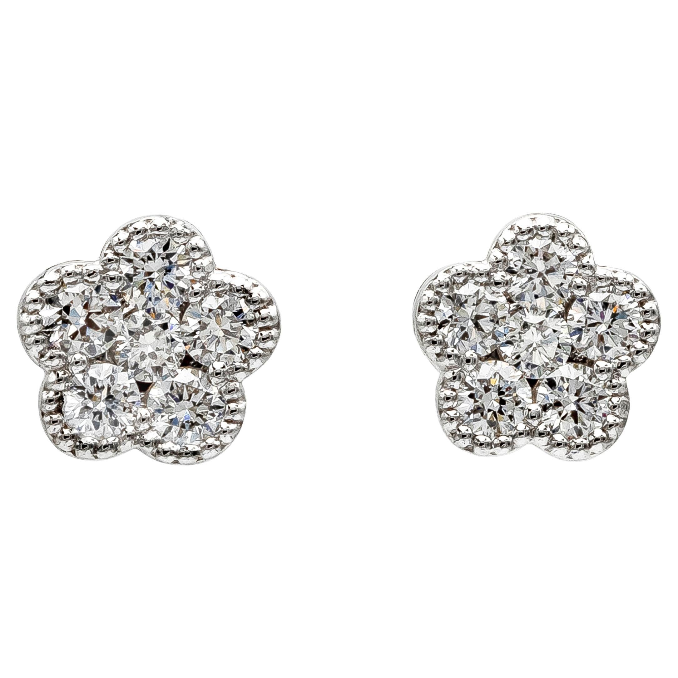 Roman Malakov 0.55 Carat Total Round Brilliant Cut Diamond Flower Stud Earrings