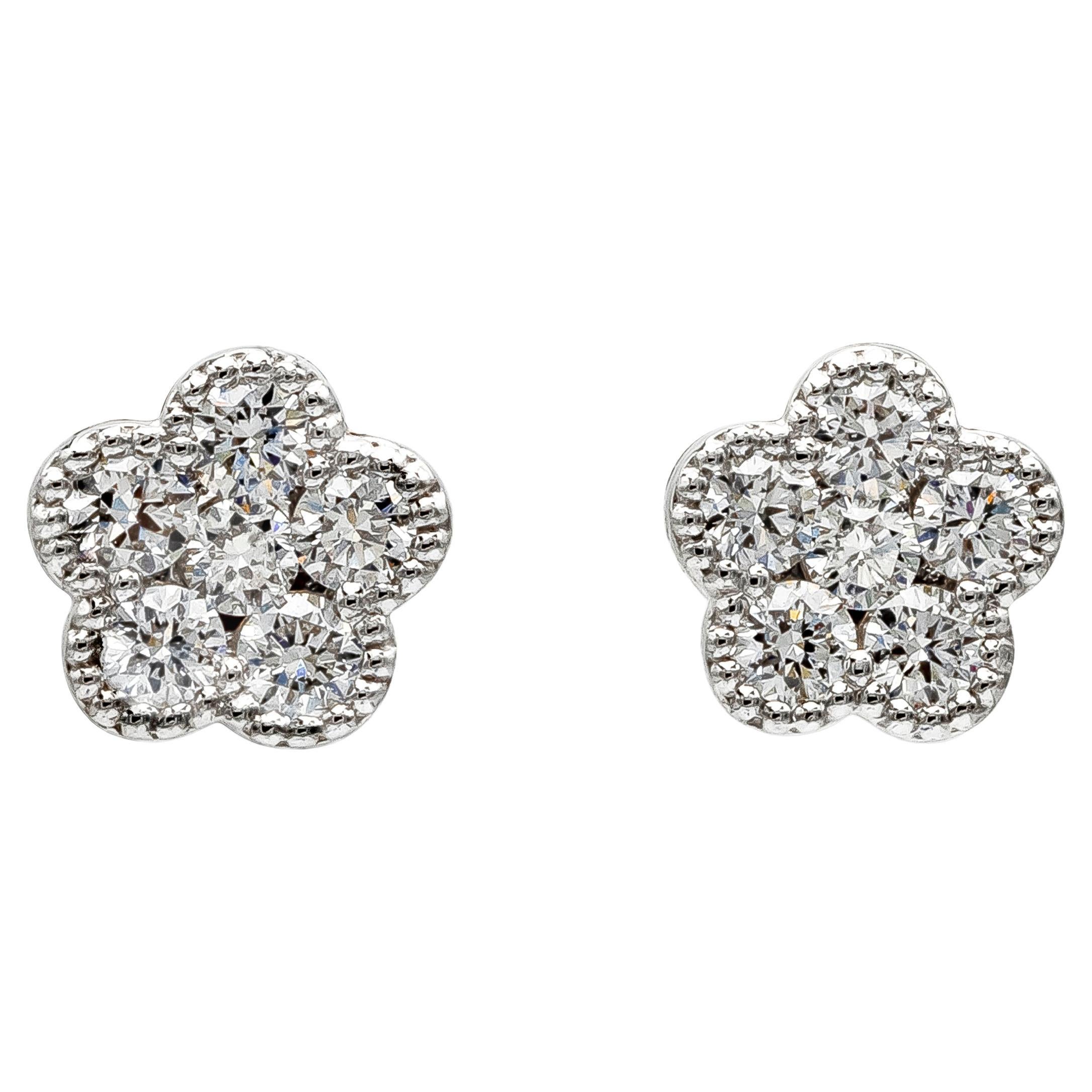 Roman Malakov 0.55 Carats Total Brilliant Round Diamond Flower Stud Earrings