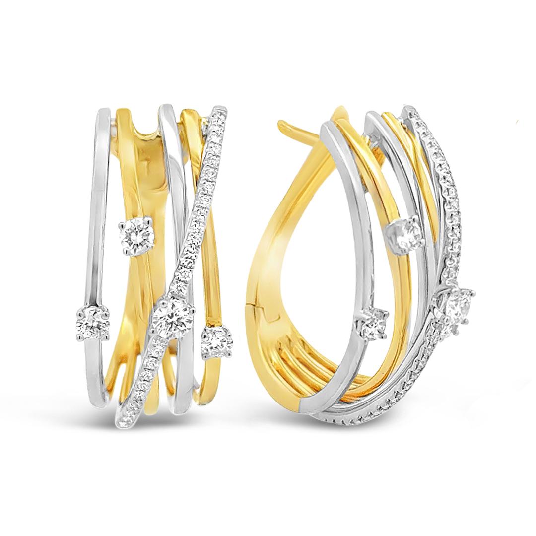 Roman Malakov 0,56 Karat mehrreihige Diamant-Ohrringe Galaxy aus zweifarbigem Gold mit zweifarbigem Gold (Rundschliff) im Angebot
