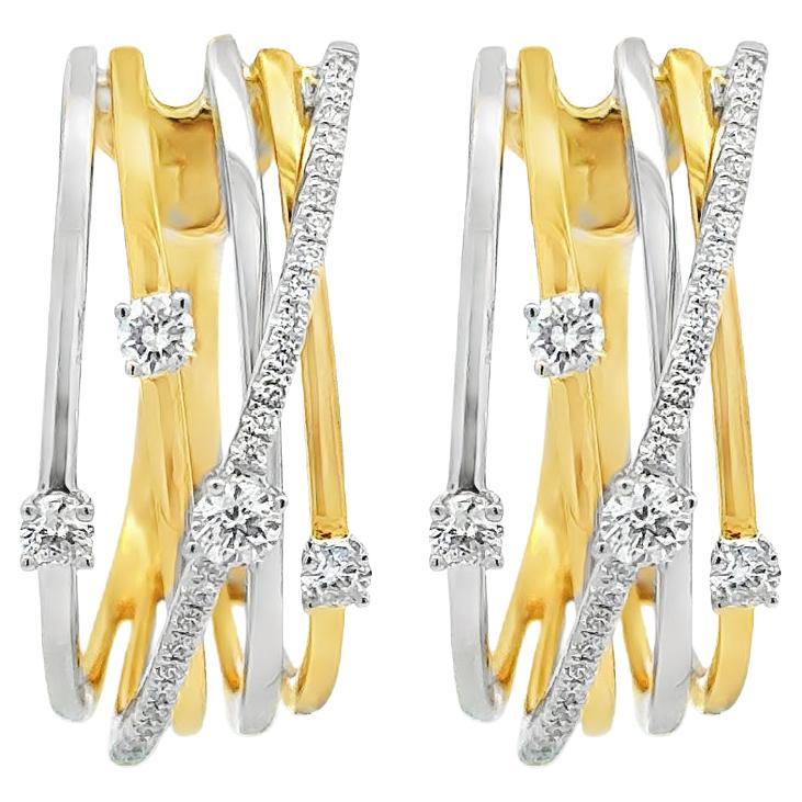 Roman Malakov, boucles d'oreilles Galaxy en or bicolore à plusieurs rangées de diamants 0,56 carat