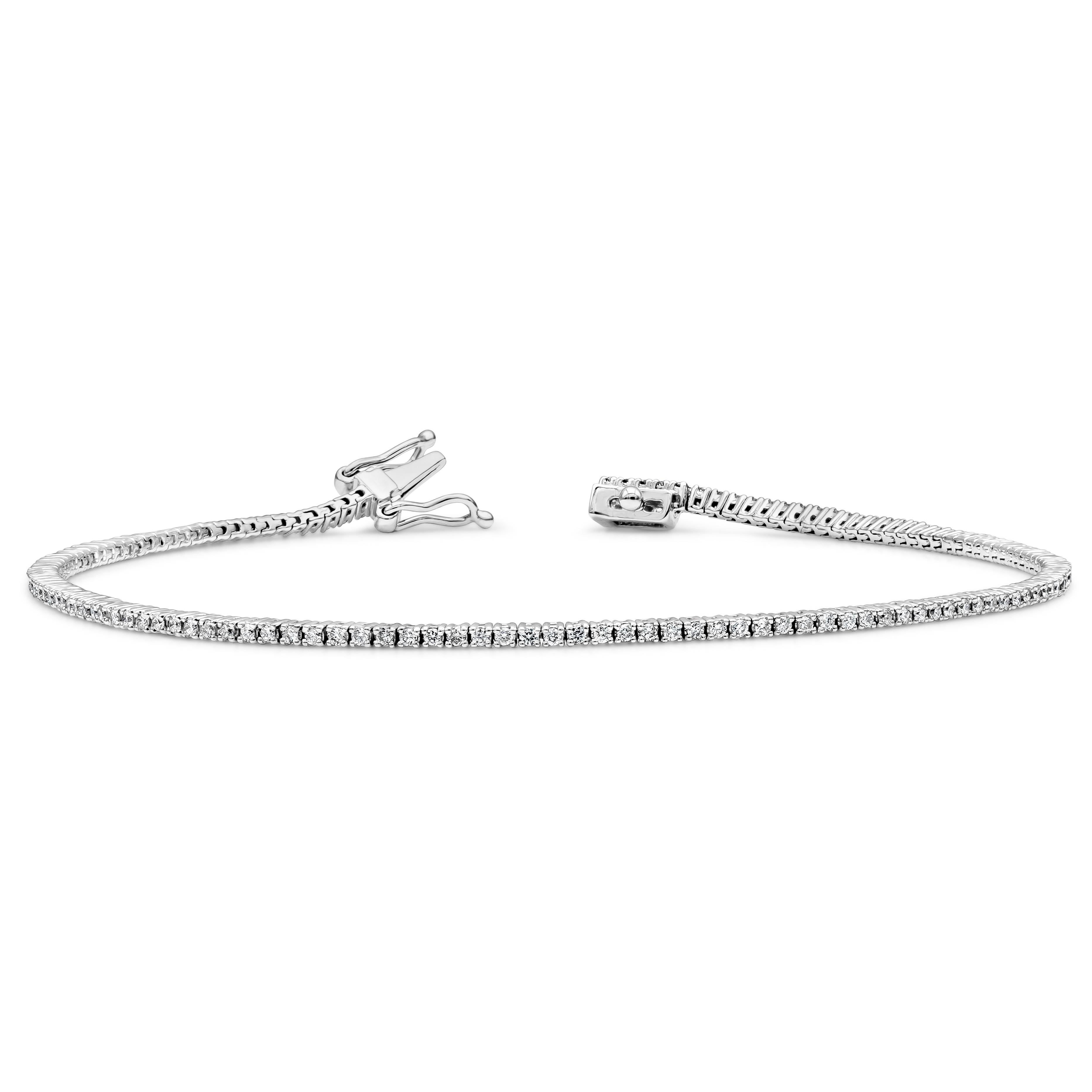 A classic tennis bracelet style showcasing 139 round brilliant diamonds weighing 0.56 carats total, F color and SI in clarity. 7 inches in Length.Made in 18K White Gold.

Roman Malakov is a custom house, specializing in creating anything you can