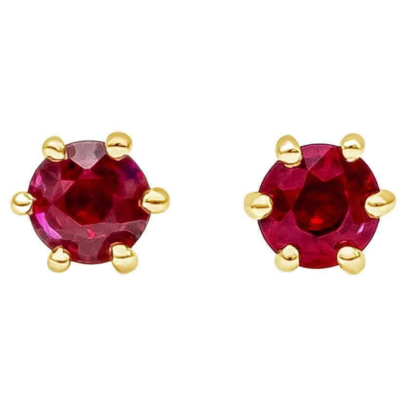 A classic pair of stud earrings showcasing vibrant red round cut rubies weighing 0.56 carats total. Mounted in six-prong setting, Made with 18K Yellow Gold.

Style available in different price ranges. Prices are based on your selection. Please