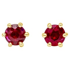 Roman Malakov 0.56 Carat Total Round Ruby Six-Prong Stud Earrings
