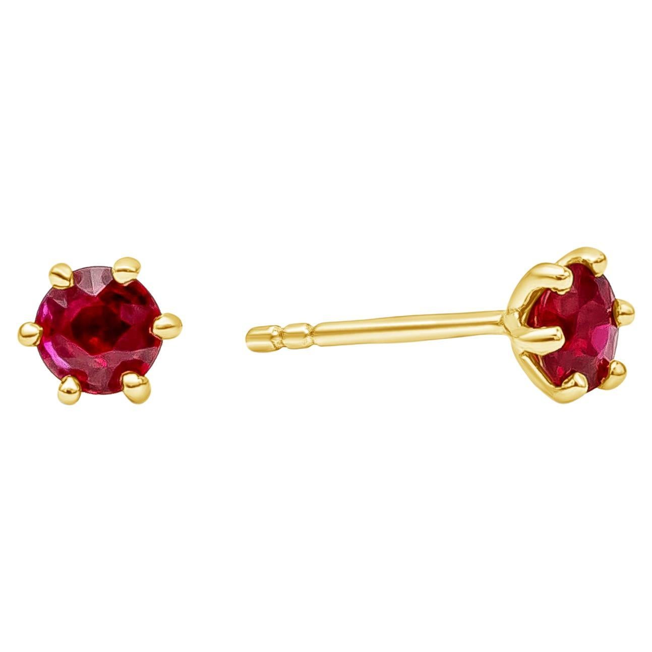 Roman Malakov 0.56 Carat Total Round Ruby Six-Prong Stud Earrings For Sale