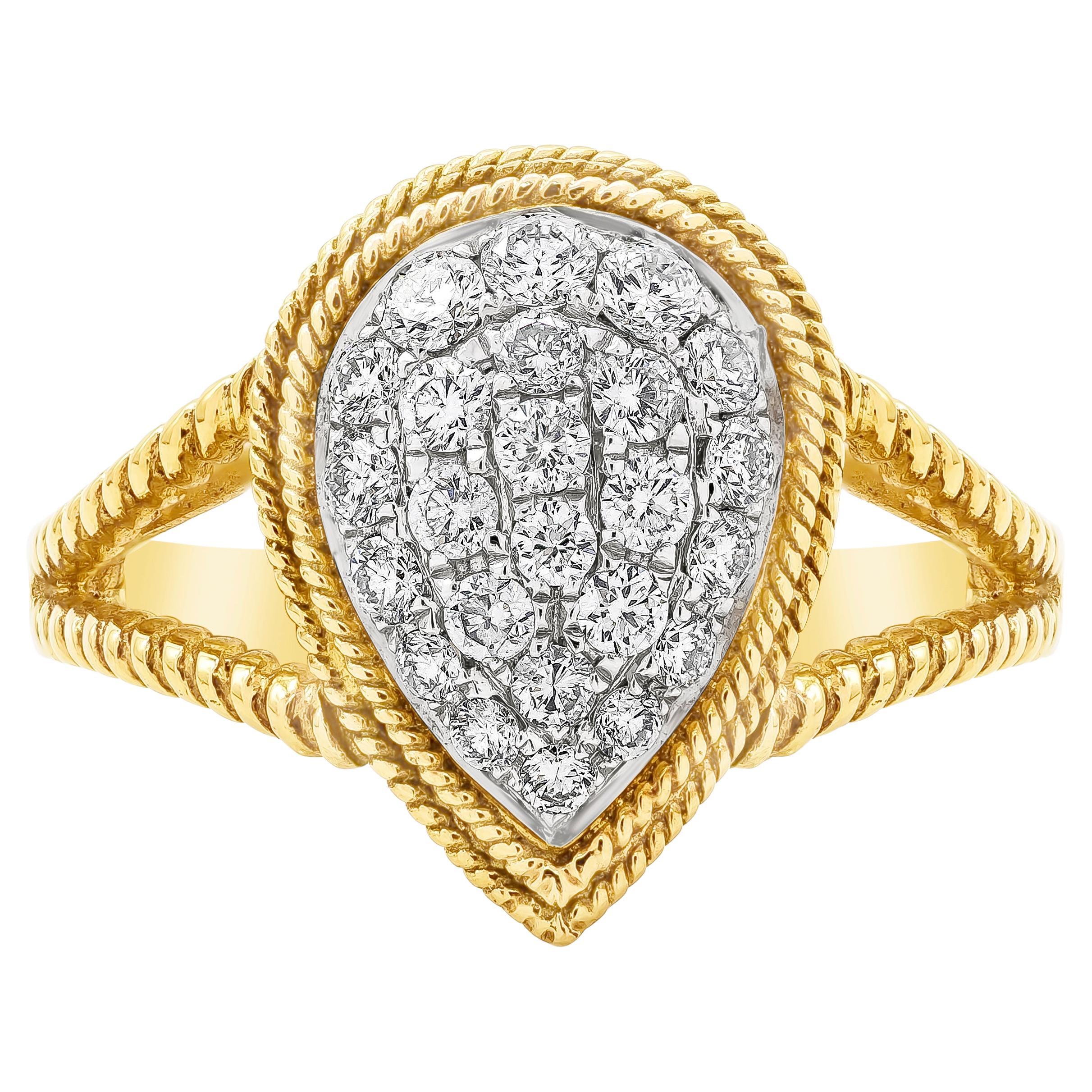 Roman Malakov 0.59 Carats Total Micro-Pave Diamond Pear Shape Fashion Ring 