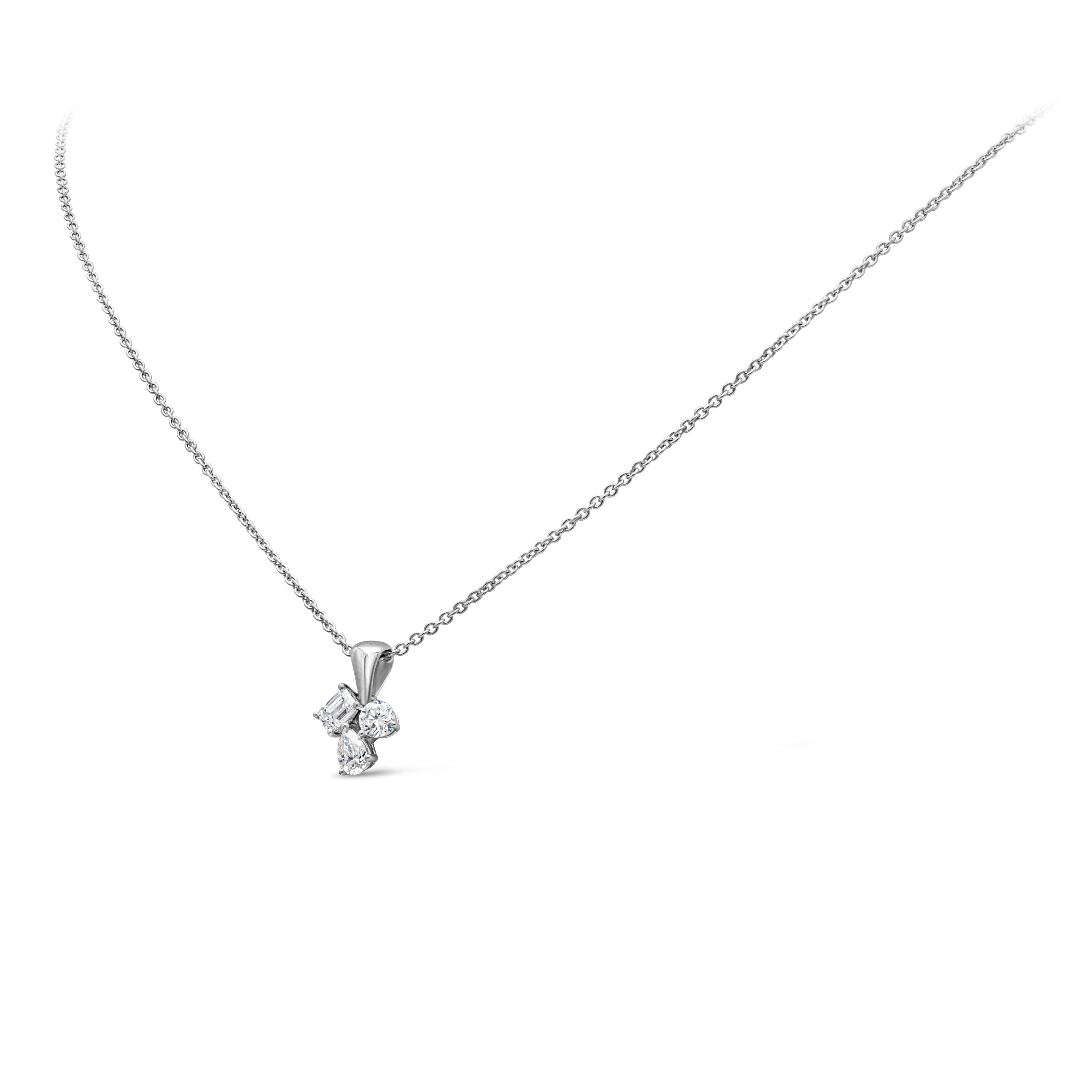 Contemporary Roman Malakov 0.60 Carats Mixed-Cut Three-Stone Diamond Pendant Necklace For Sale