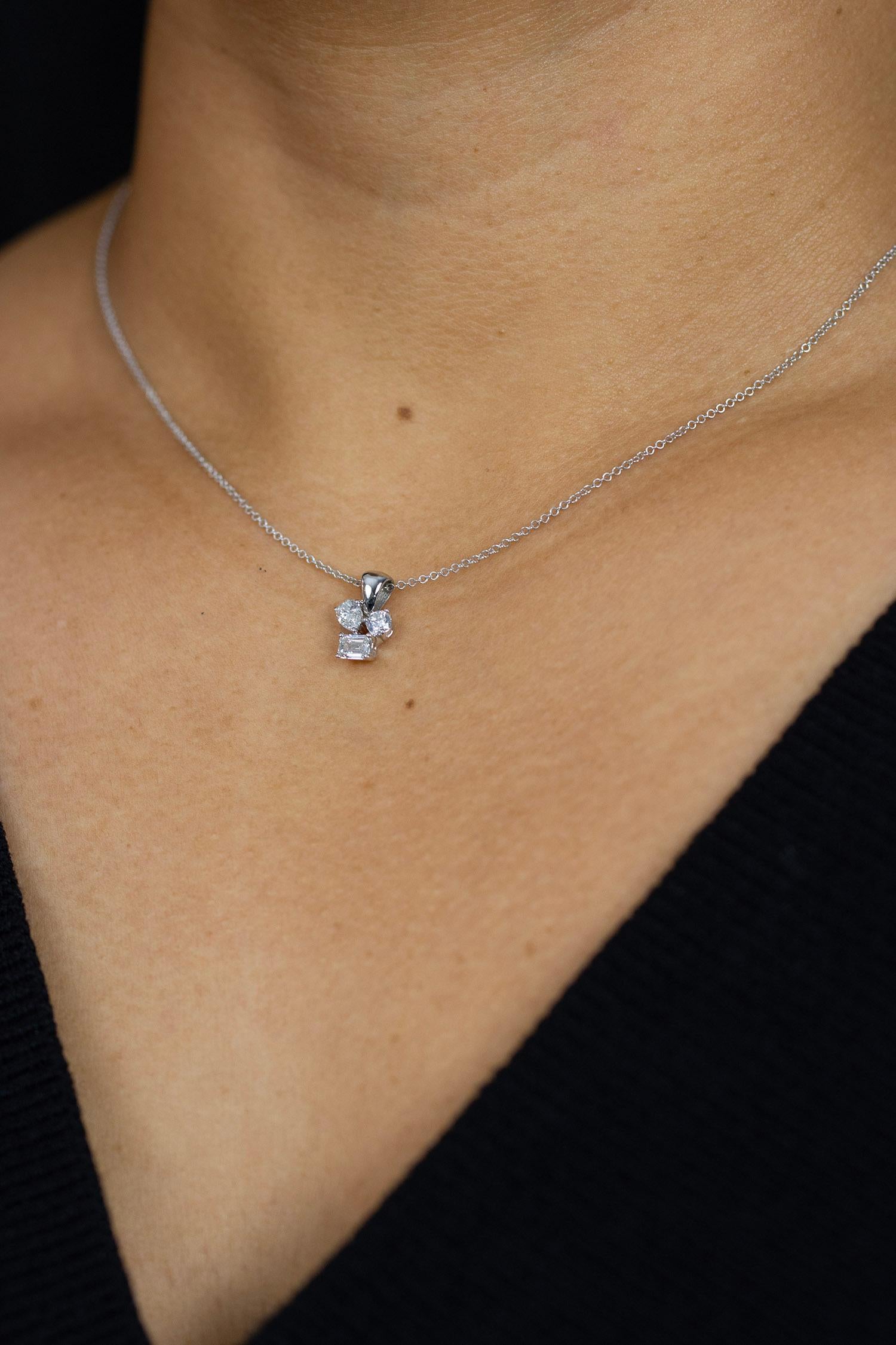 Women's Roman Malakov 0.60 Carats Mixed-Cut Three Stone Diamond Pendant Necklace  For Sale
