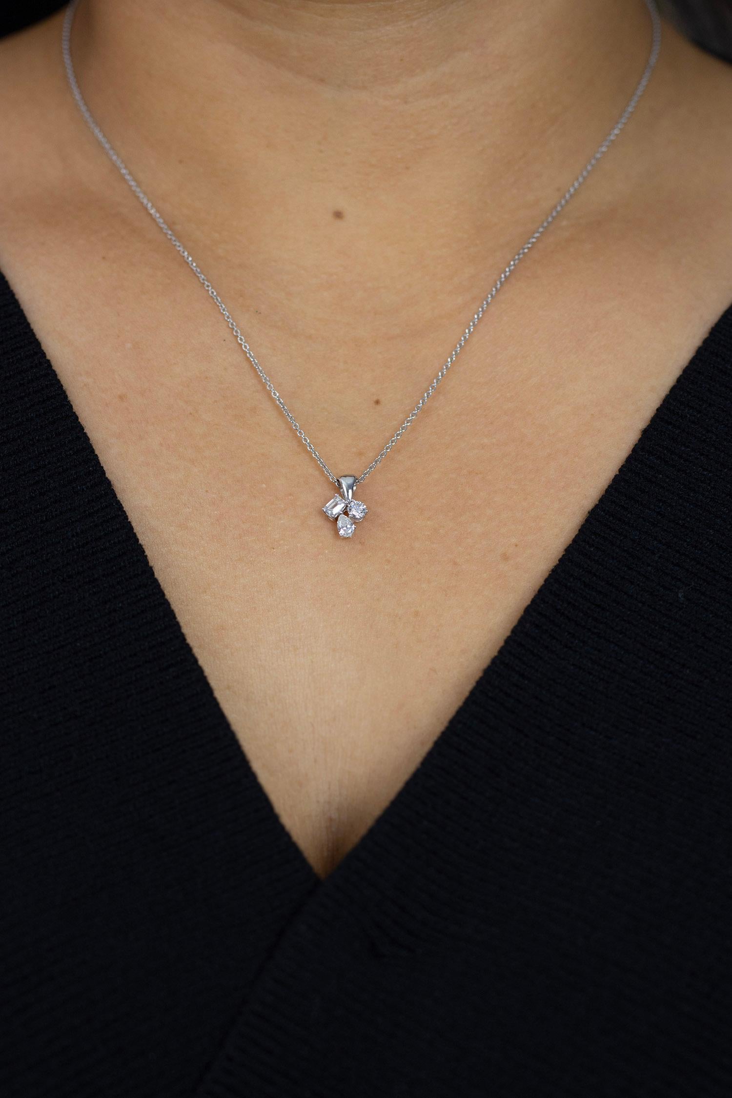 Women's Roman Malakov 0.60 Carats Mixed-Cut Three-Stone Diamond Pendant Necklace For Sale