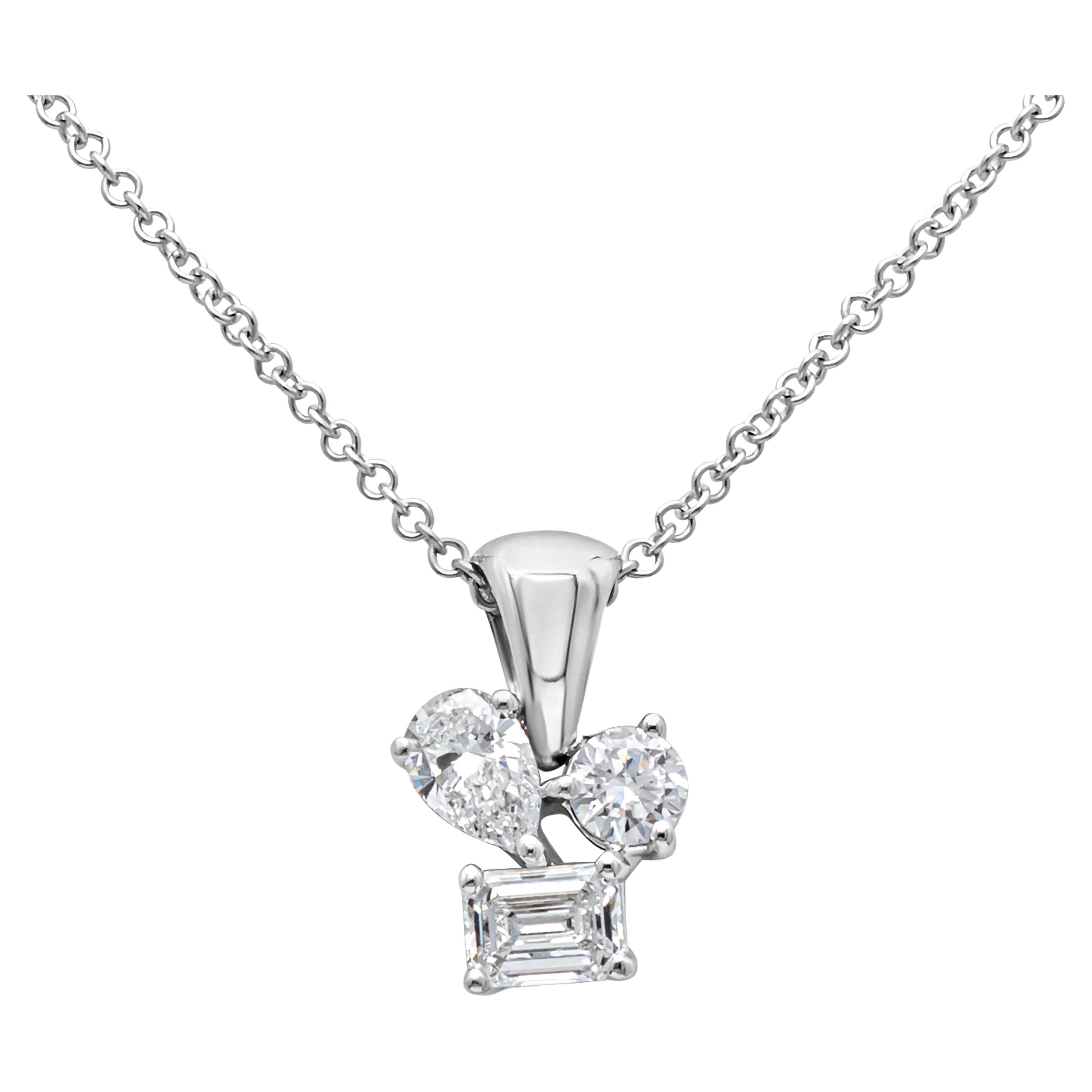 Roman Malakov 0.60 Carat Mixed-Cut Diamond Three-Stone Pendant Necklace