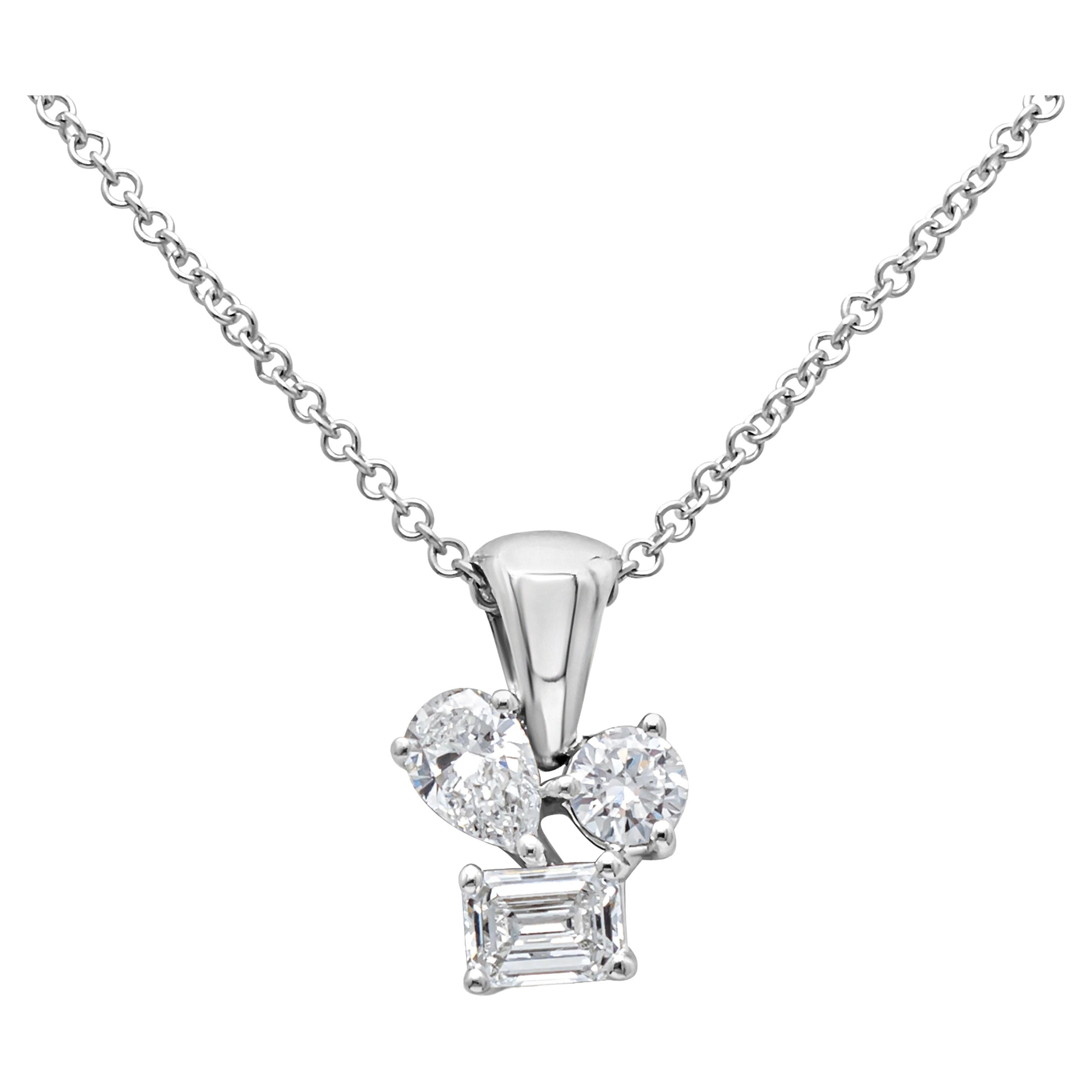 Roman Malakov 0.60 Carats Mixed-Cut Three Stone Diamond Pendant Necklace  For Sale