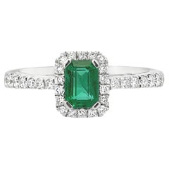 Roman Malakov 0.61 Carat Emerald Cut Emerald & Diamond Halo Engagement Ring