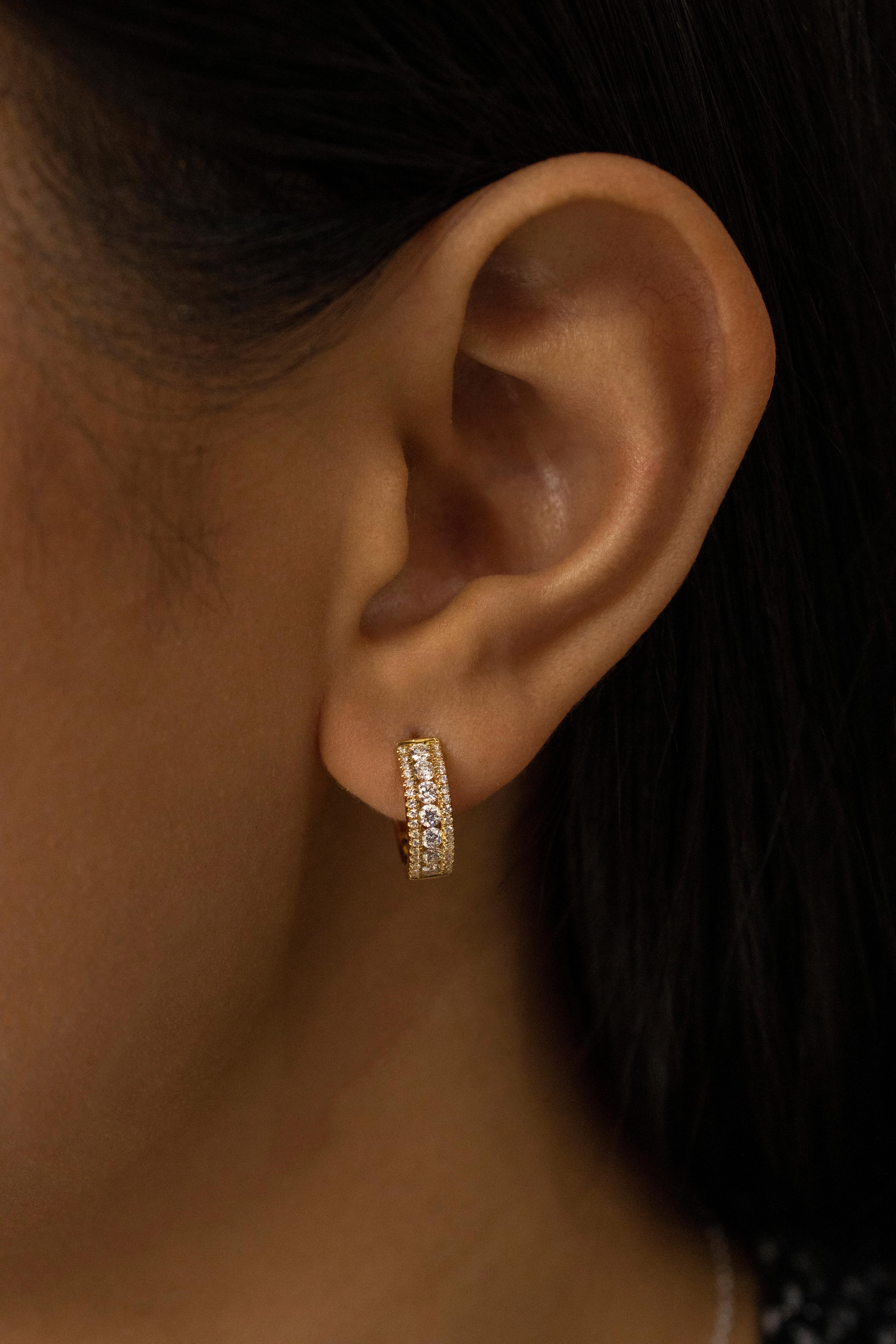 Women's Roman Malakov, 0.61 Carat Round Diamond Huggie Hoop Earrings For Sale