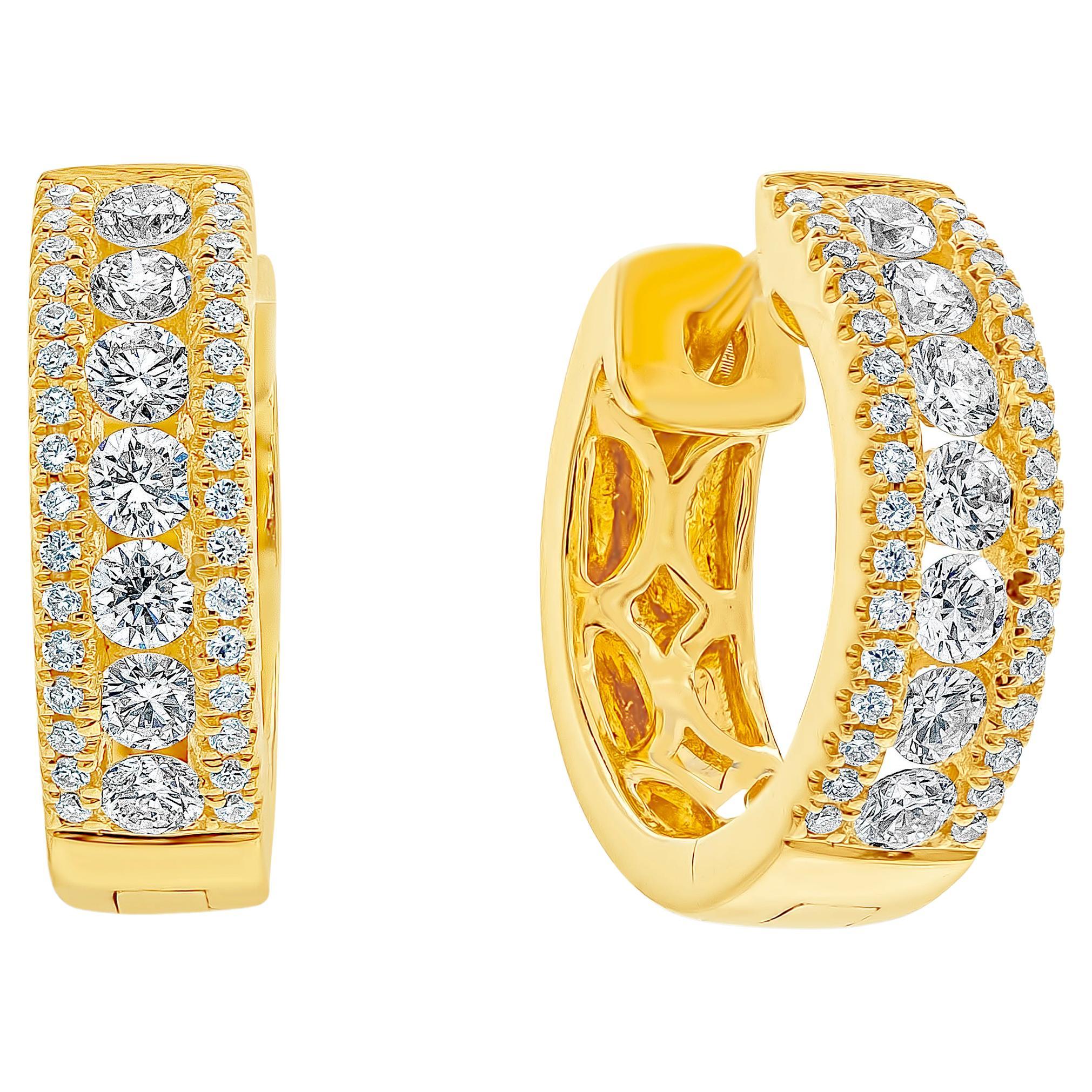 Roman Malakov, 0.61 Carat Round Diamond Huggie Hoop Earrings For Sale