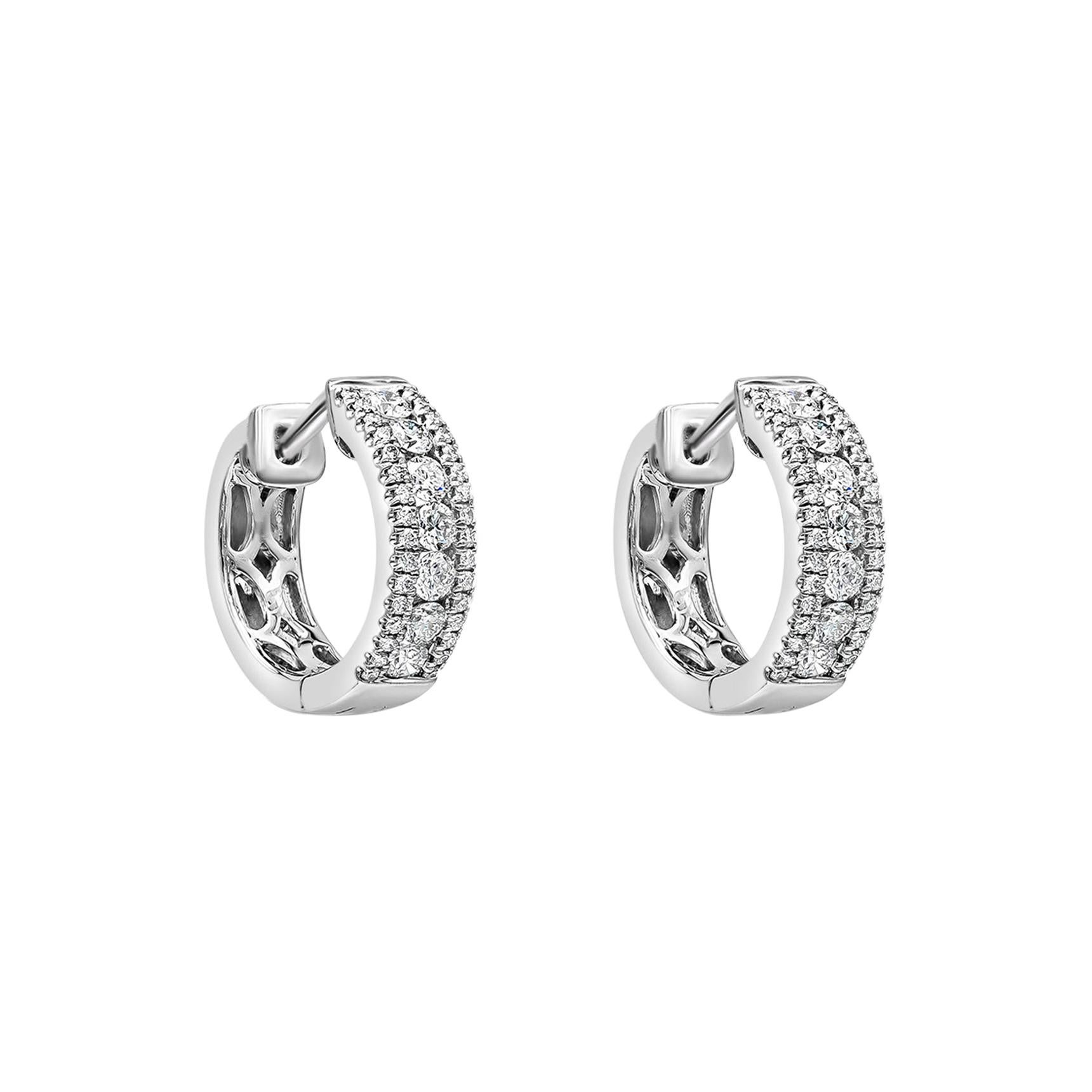 Roman Malakov 0.63 Carats Total Round Shape Diamond Huggie Hoop Earrings For Sale