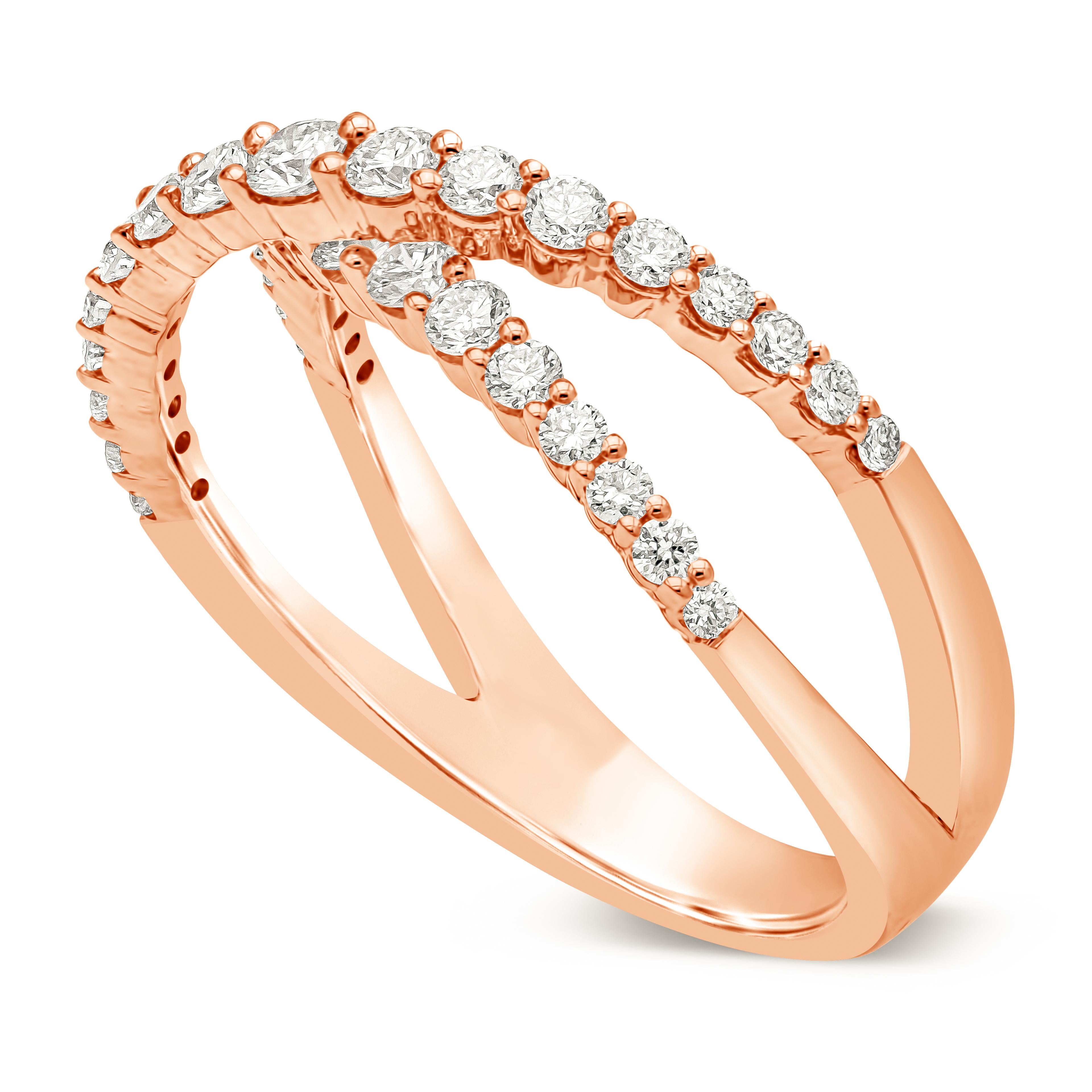Contemporary Roman Malakov 0.64 Carat Total Round Diamond Crisscross Fashion Ring For Sale